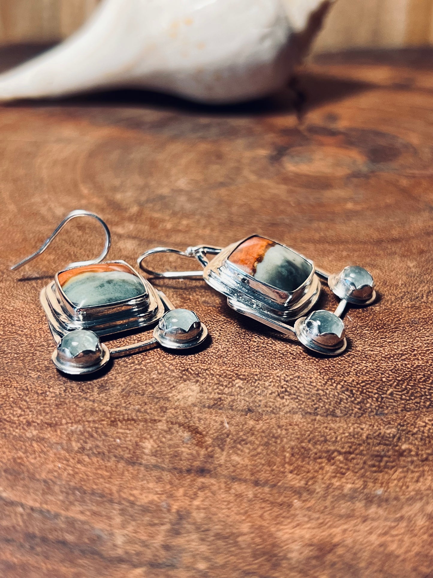 Polychrome Jasper and Aquamarine sterling silver earrings