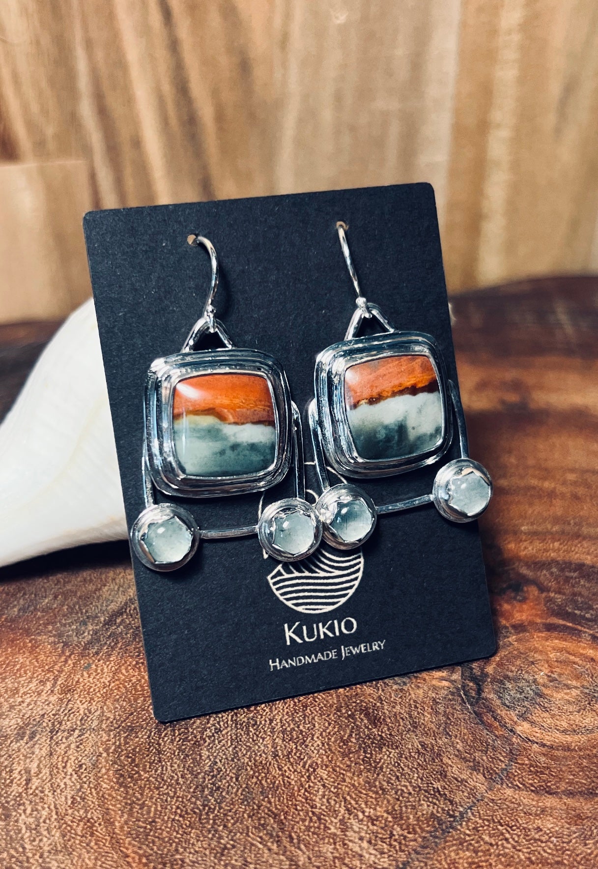 Polychrome Jasper and Aquamarine sterling silver earrings