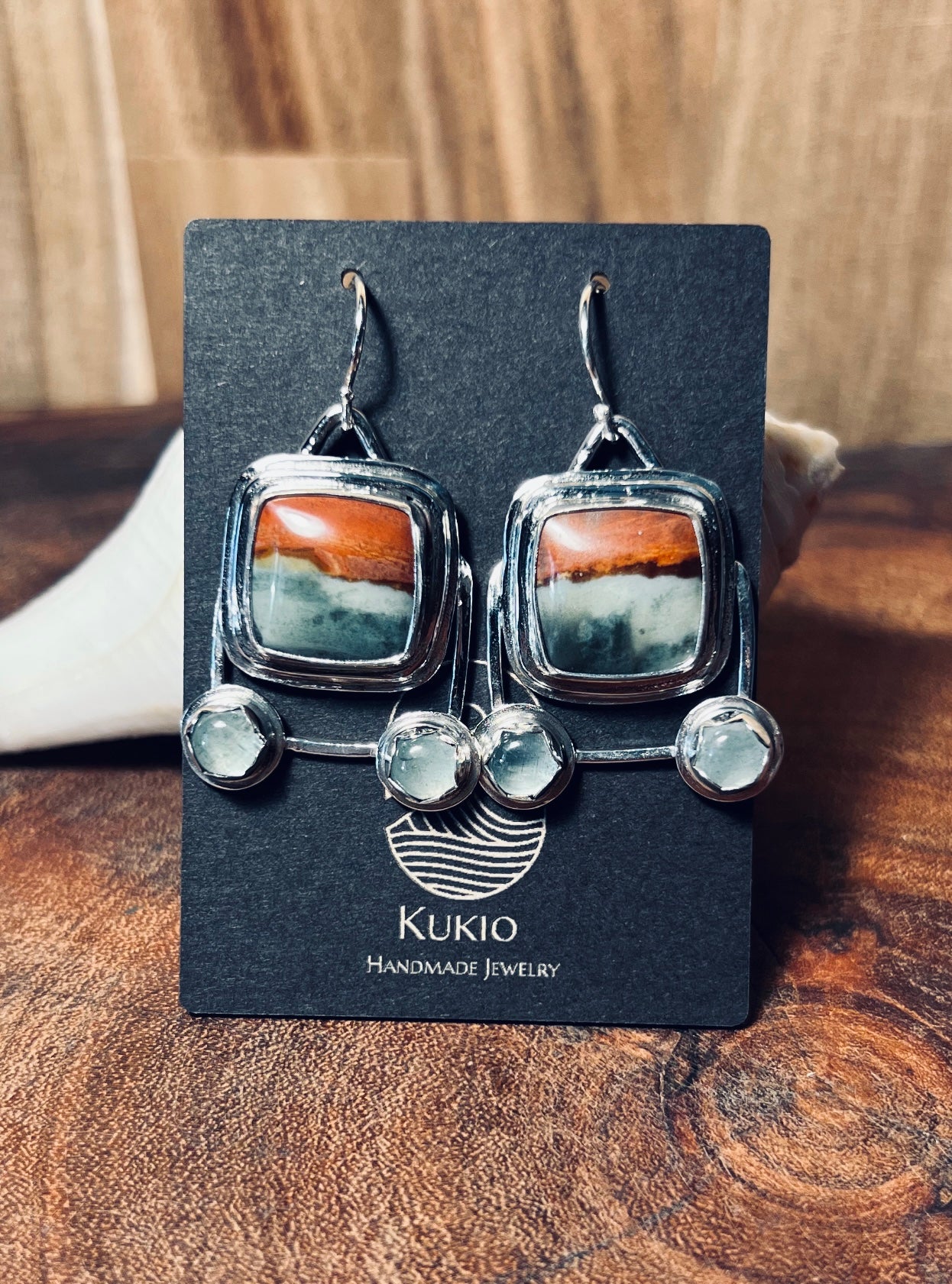 Polychrome Jasper and Aquamarine sterling silver earrings