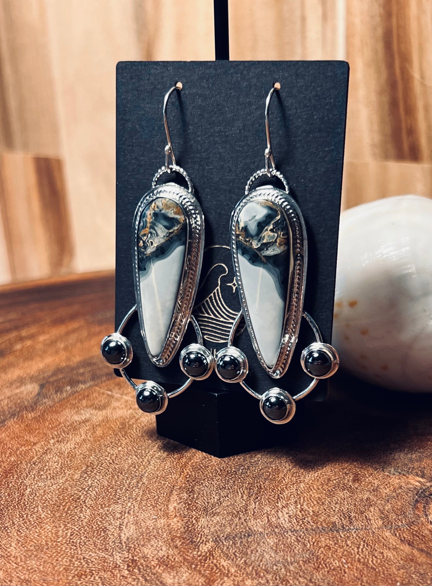 Maligano and Hematite Sterling Silver Earrings