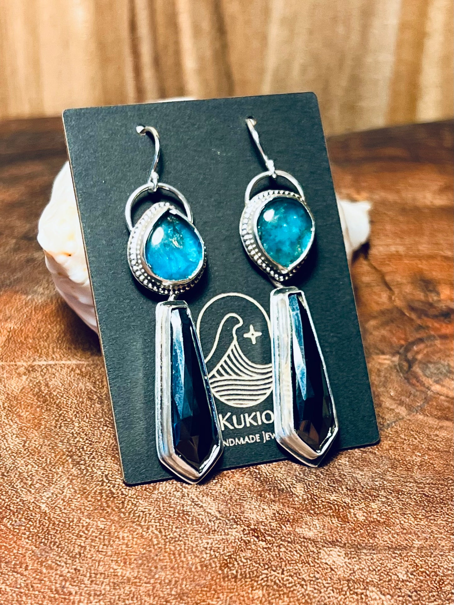 Hematite and Neon Apatite Doublet Sterling Silver Earrings