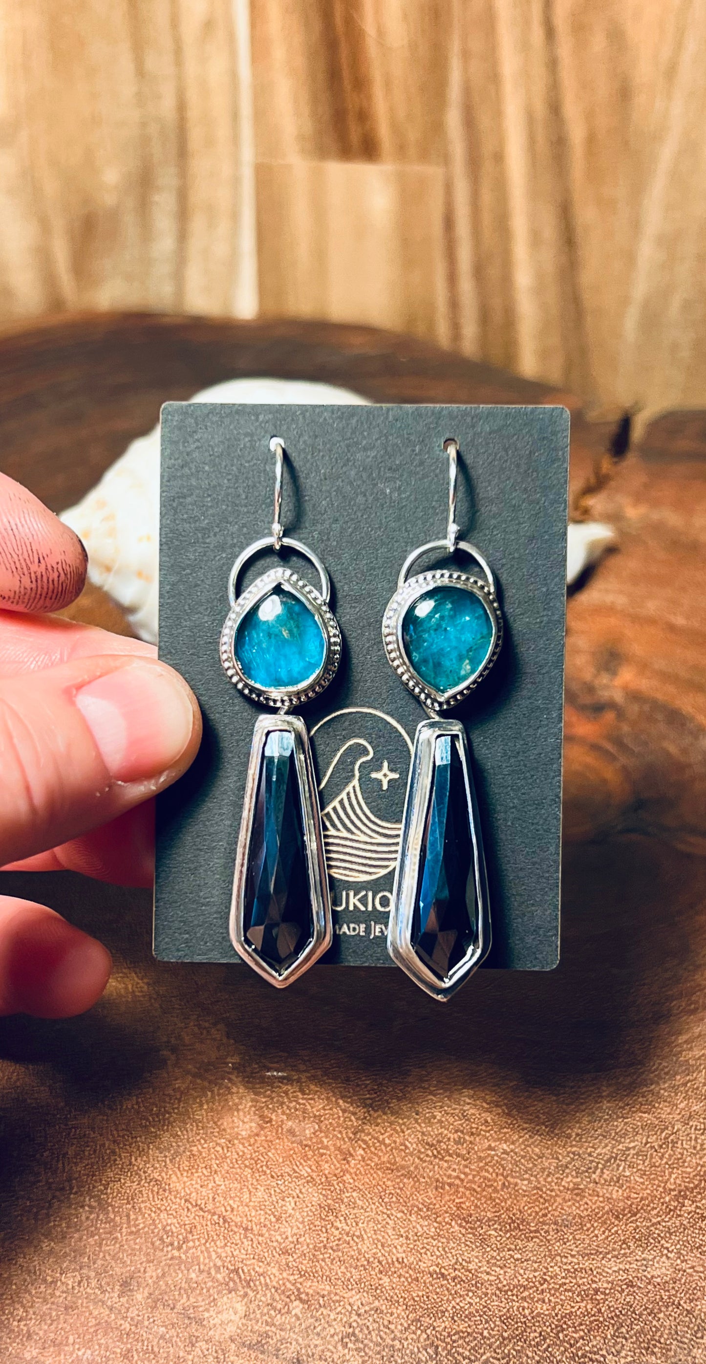 Hematite and Neon Apatite Doublet Sterling Silver Earrings