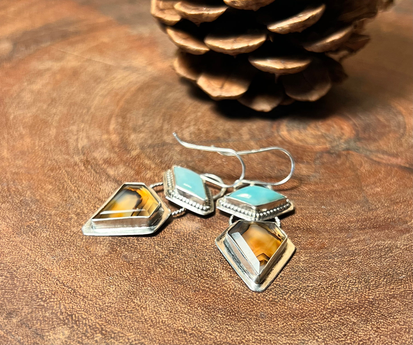 Montana Agate and Larimar Sterling Silver Earrings