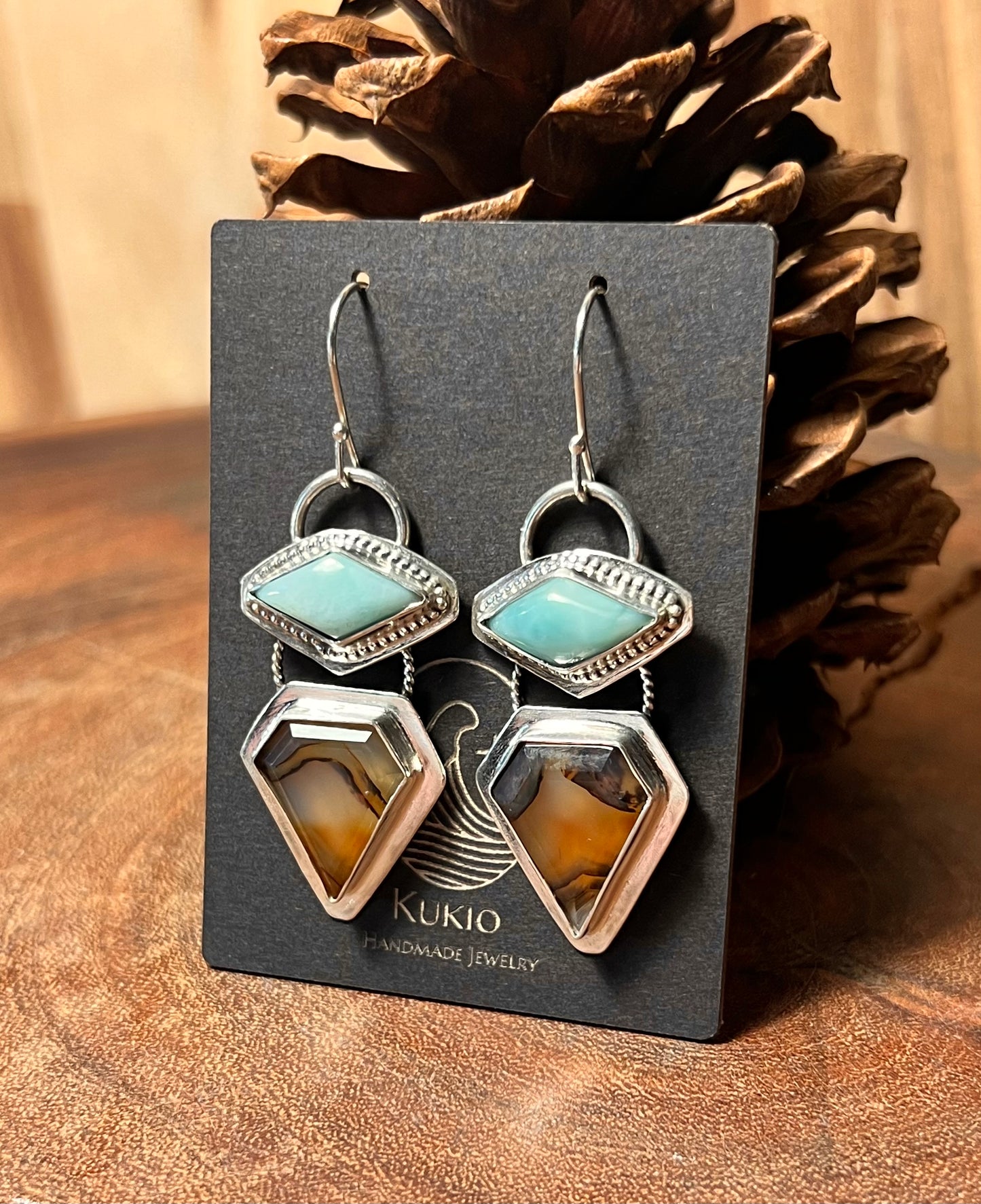 Montana Agate and Larimar Sterling Silver Earrings