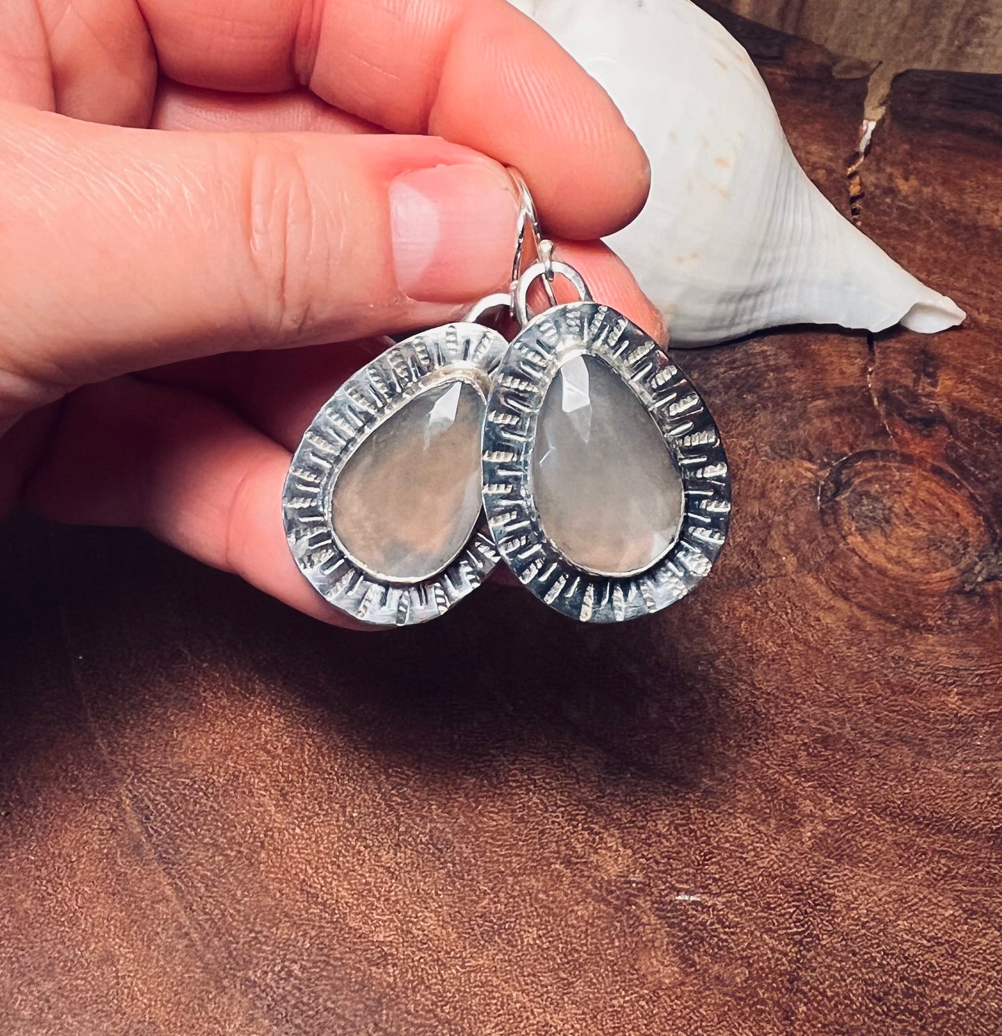 Gray Moonstone Sterling Silver Earrings