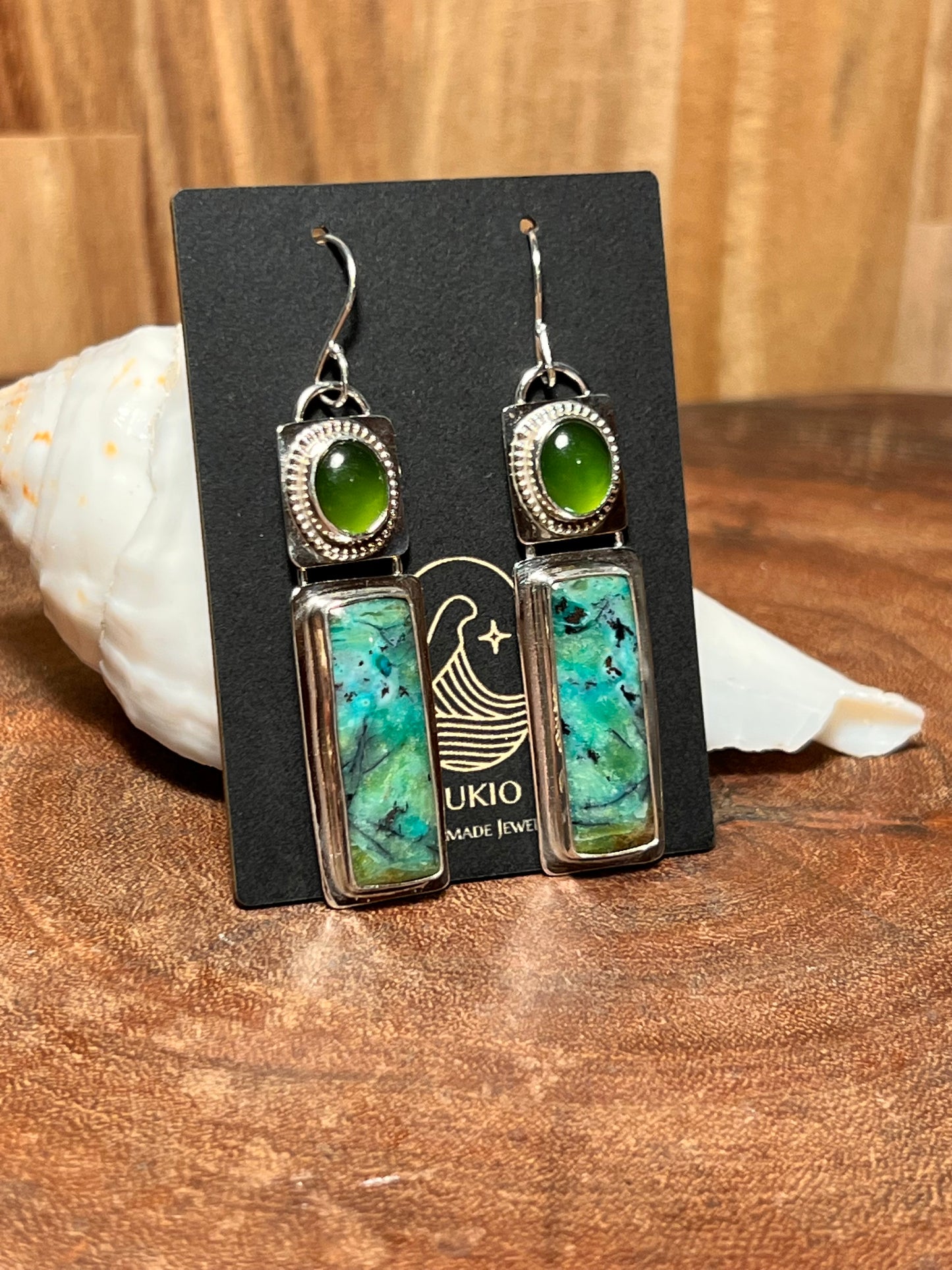 Opalized Wood and Serpentine Sterling Silver Earrings