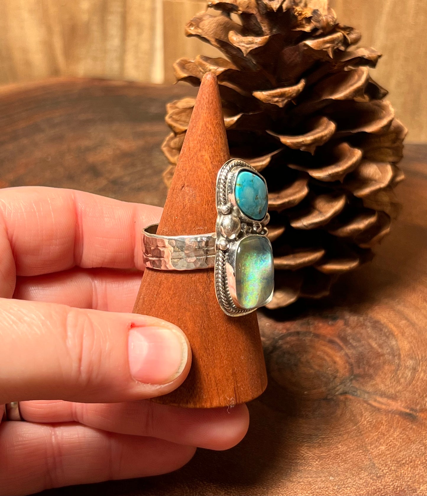 Monarch Opal Doublet and Mountain Turquoise Statement Ring