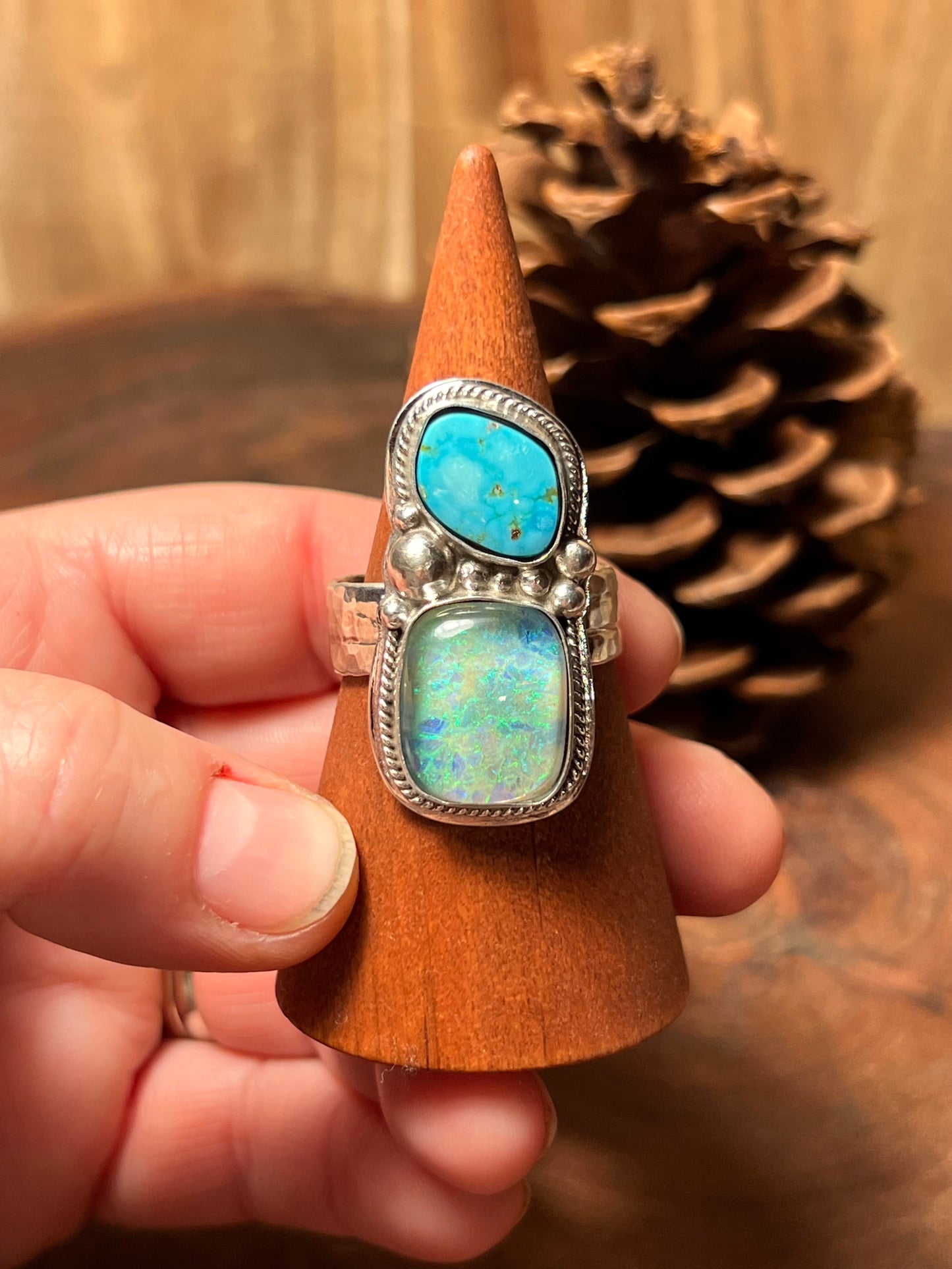 Monarch Opal Doublet and Mountain Turquoise Statement Ring