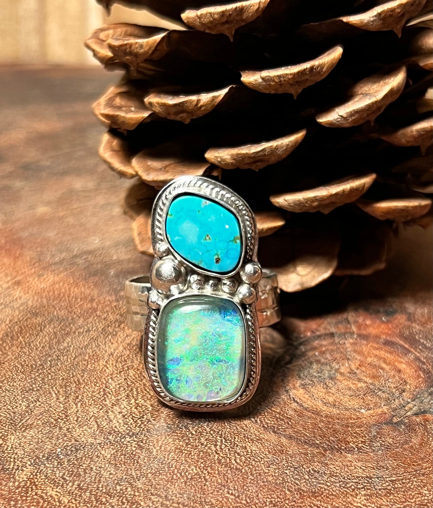 Monarch Opal Doublet and Mountain Turquoise Statement Ring