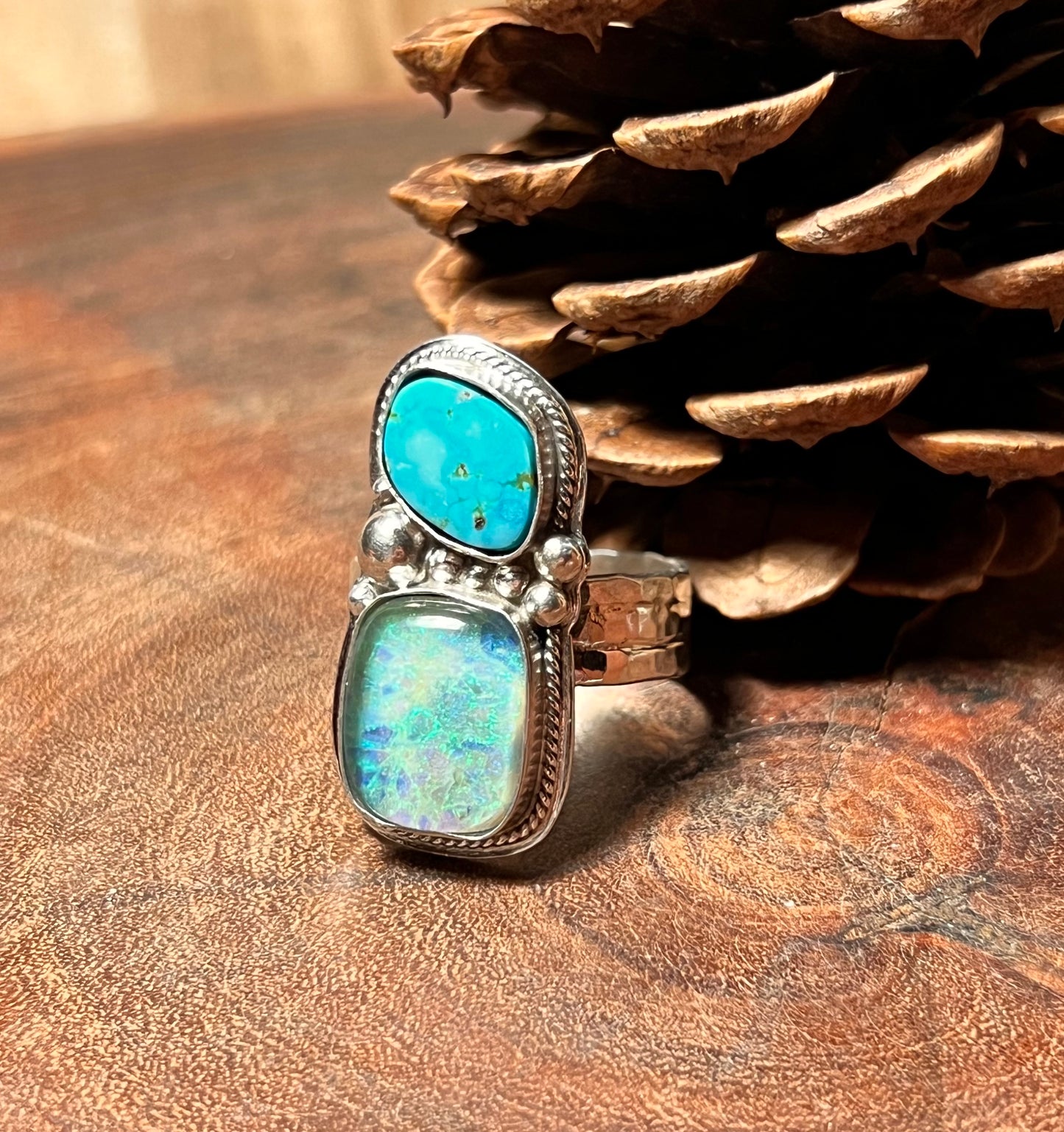 Monarch Opal Doublet and Mountain Turquoise Statement Ring