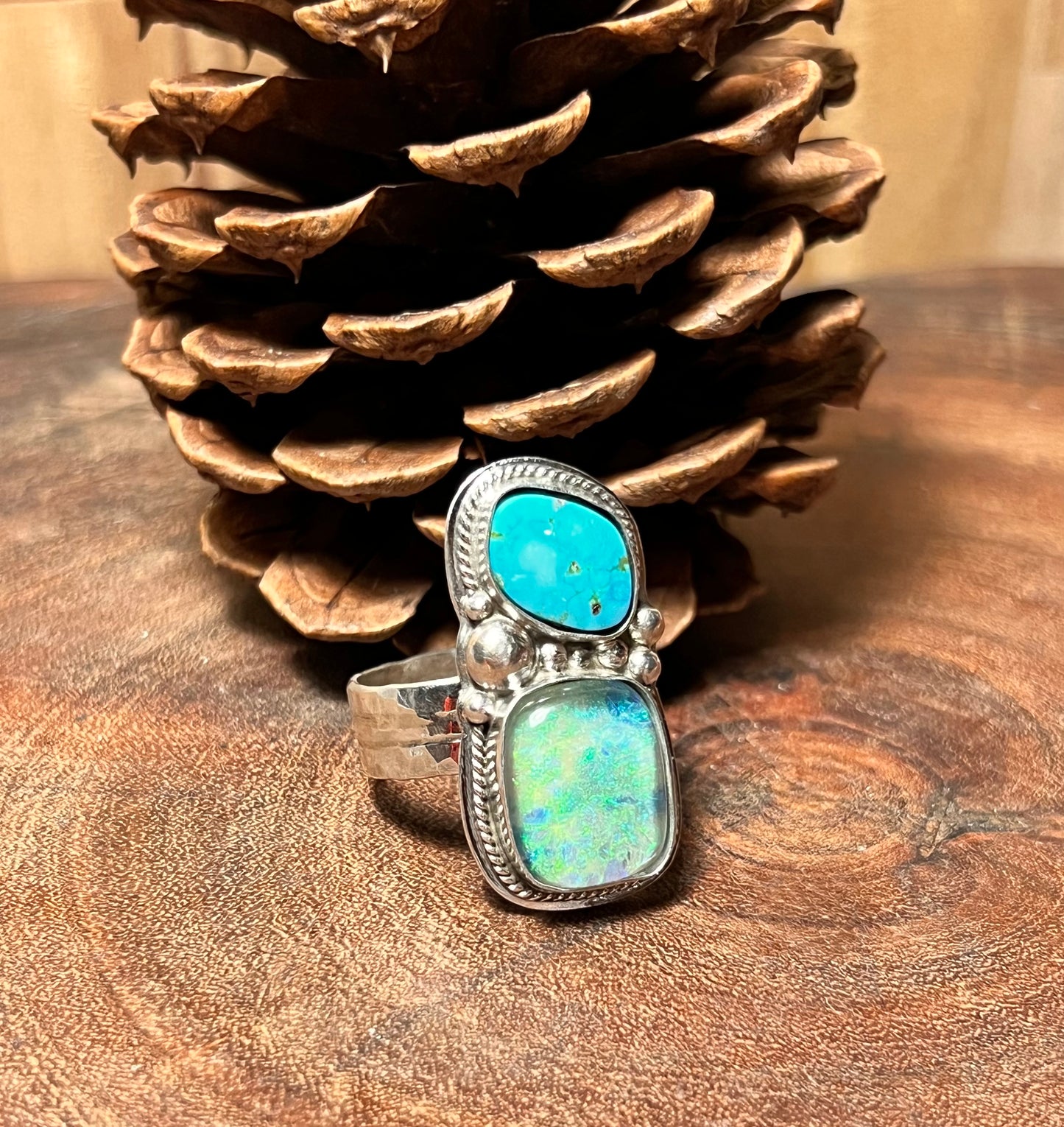 Monarch Opal Doublet and Mountain Turquoise Statement Ring