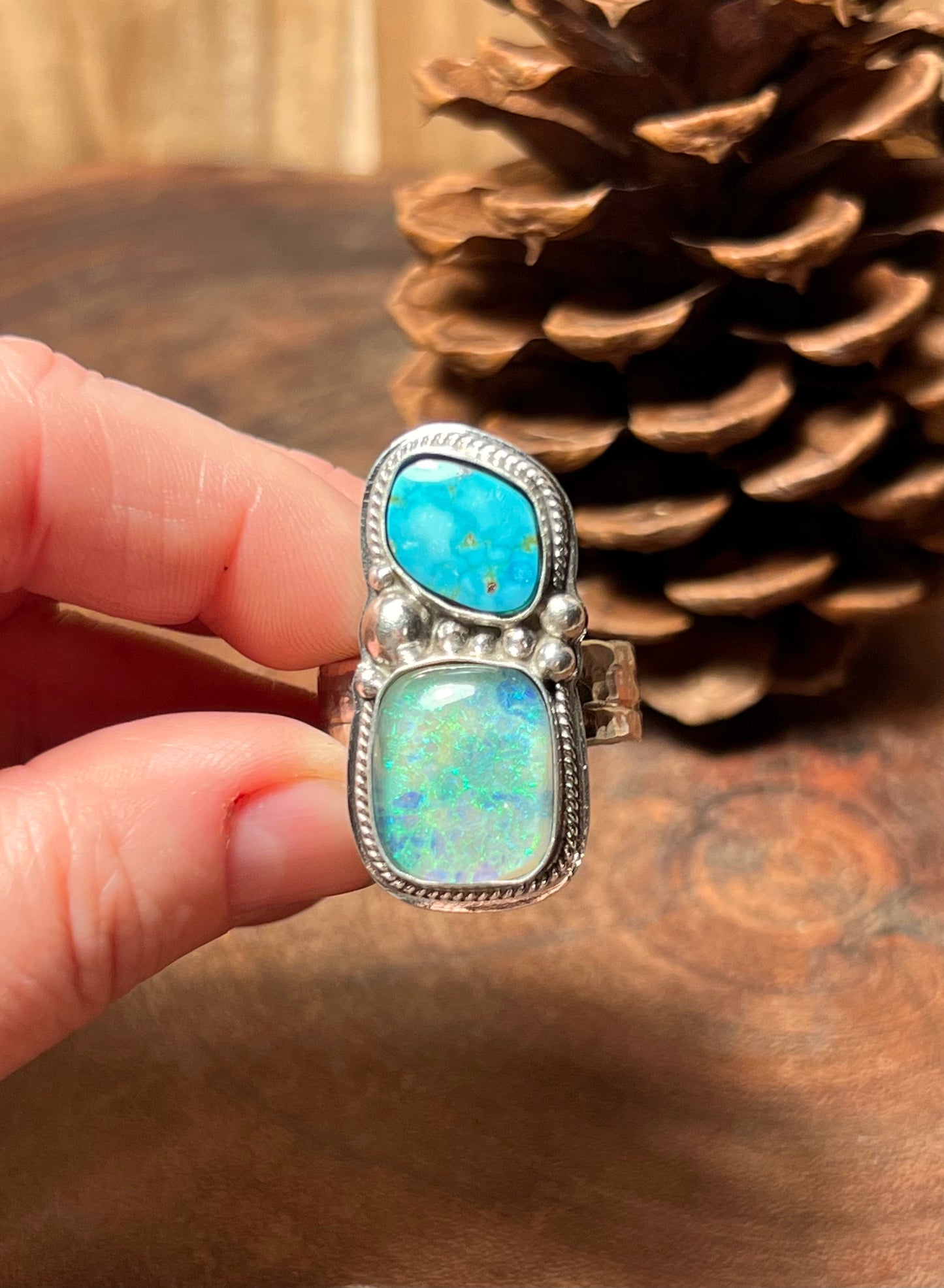 Monarch Opal Doublet and Mountain Turquoise Statement Ring