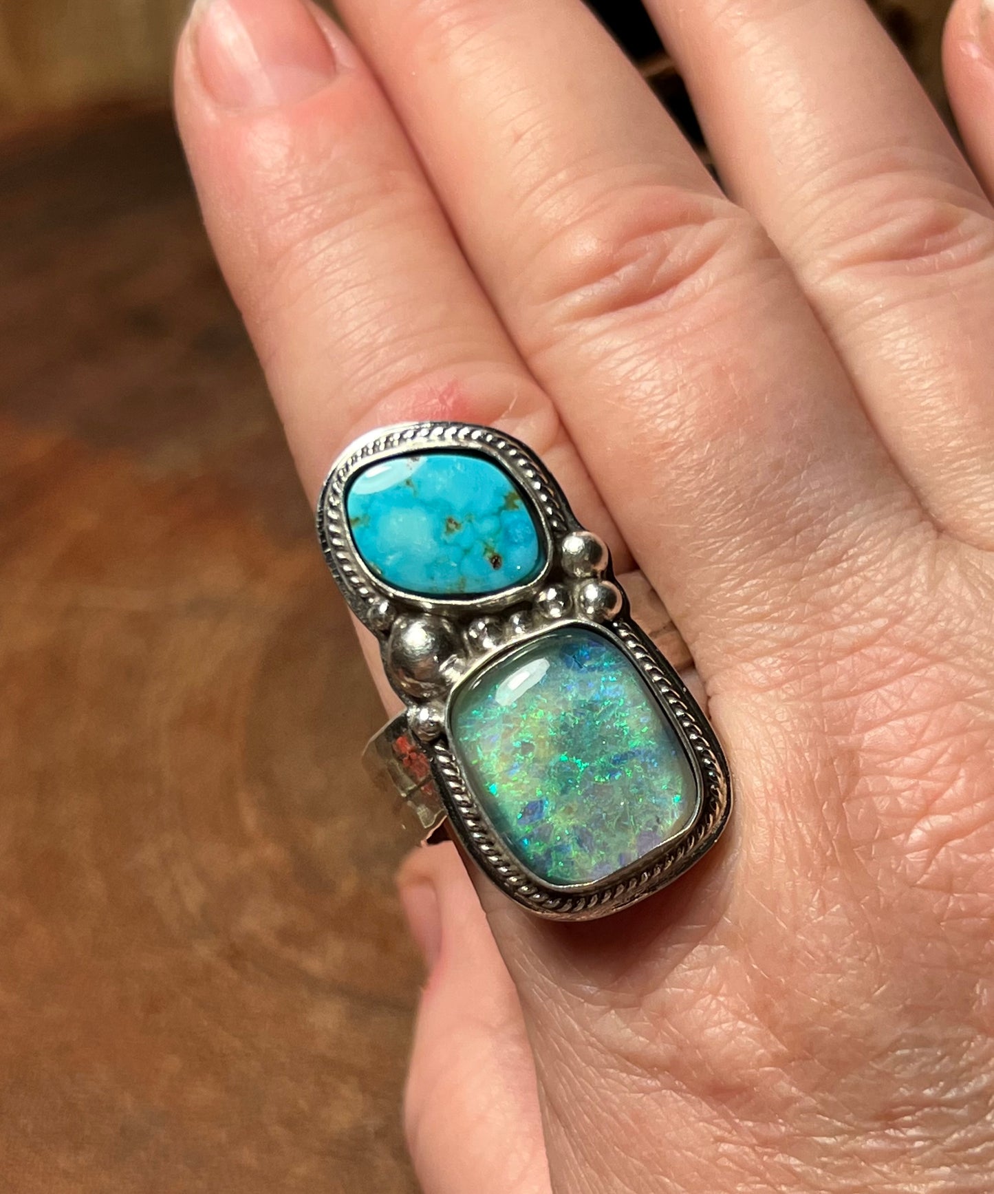 Monarch Opal Doublet and Mountain Turquoise Statement Ring