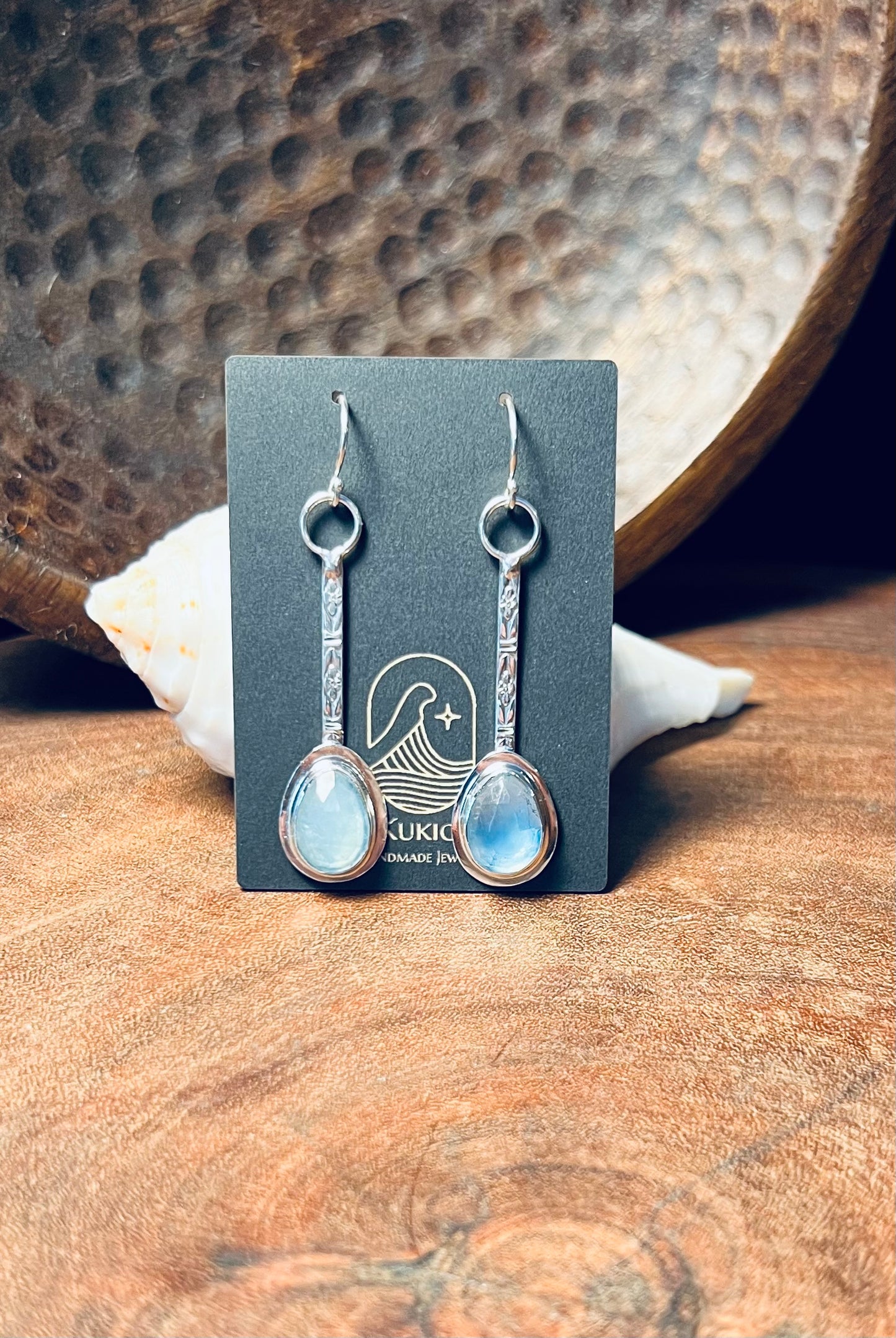 Sterling Silver Aquamarine Patterned Dangle Earrings