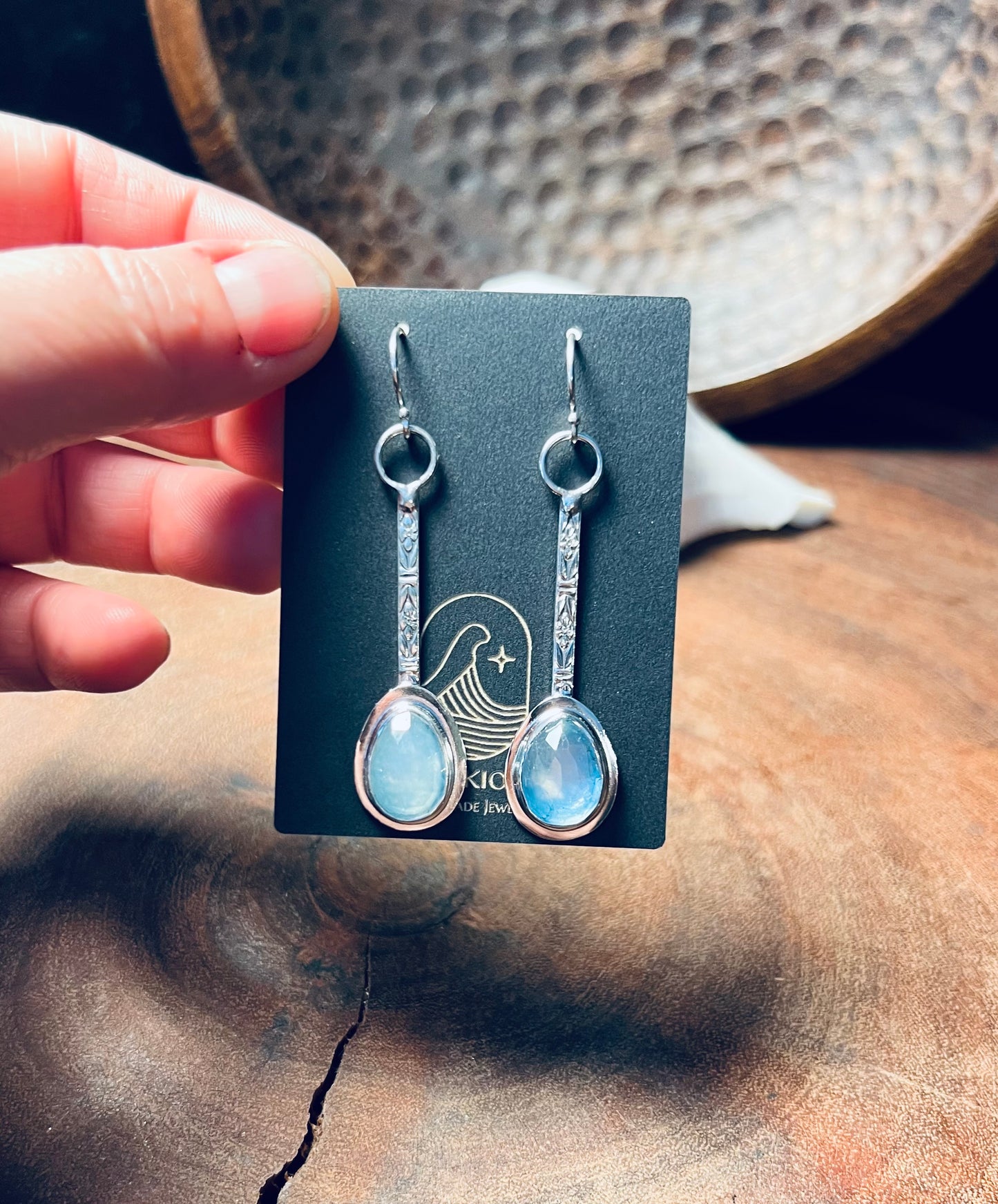 Sterling Silver Aquamarine Patterned Dangle Earrings