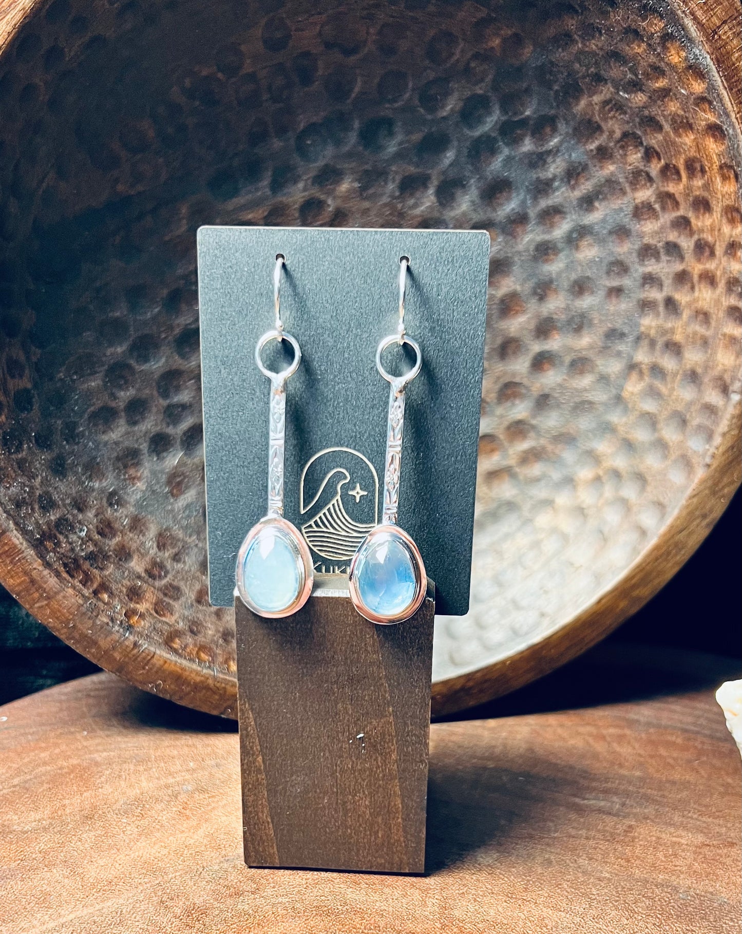 Sterling Silver Aquamarine Patterned Dangle Earrings