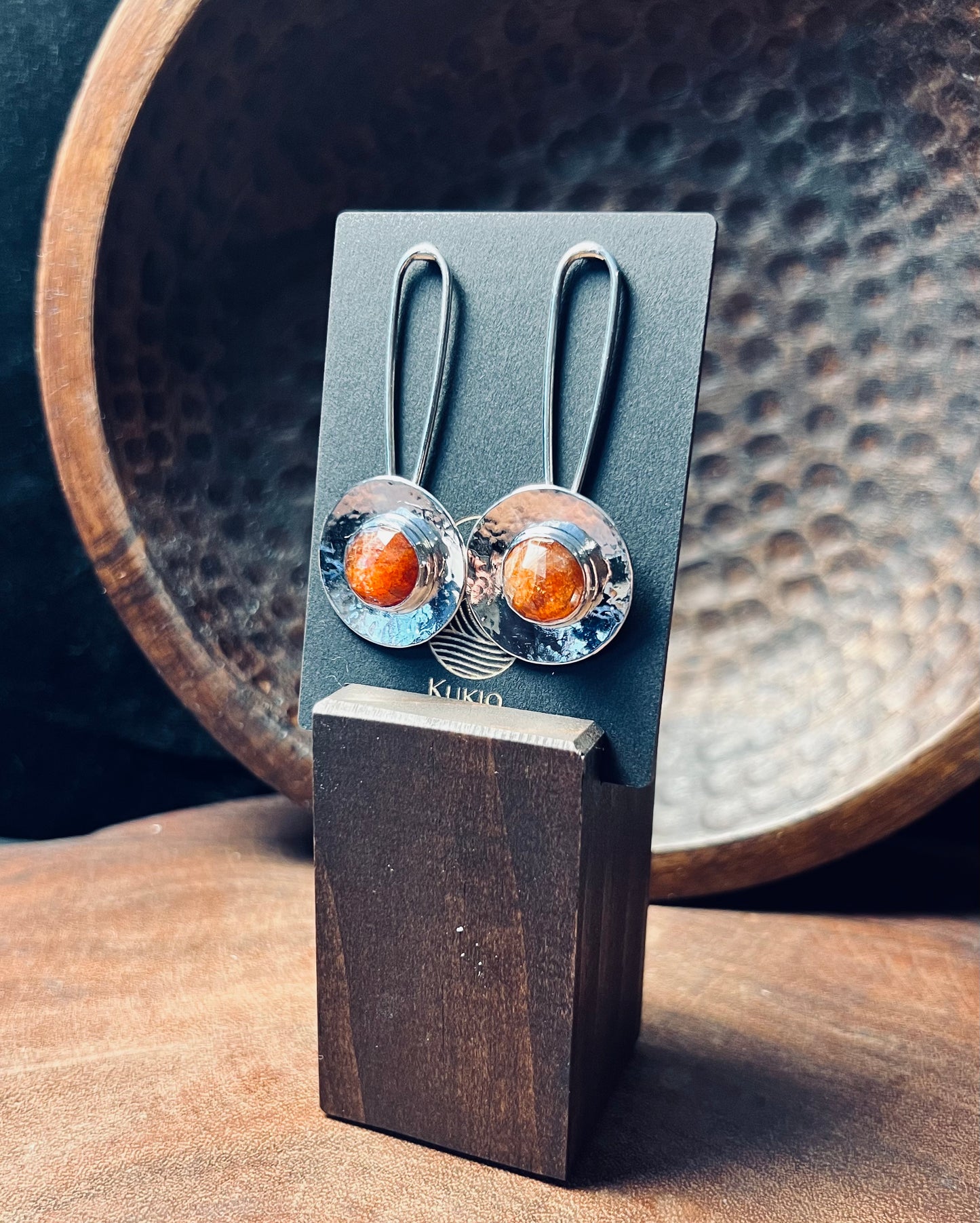 Madras Sunstone Sterling Silver Drop Stud Earrings