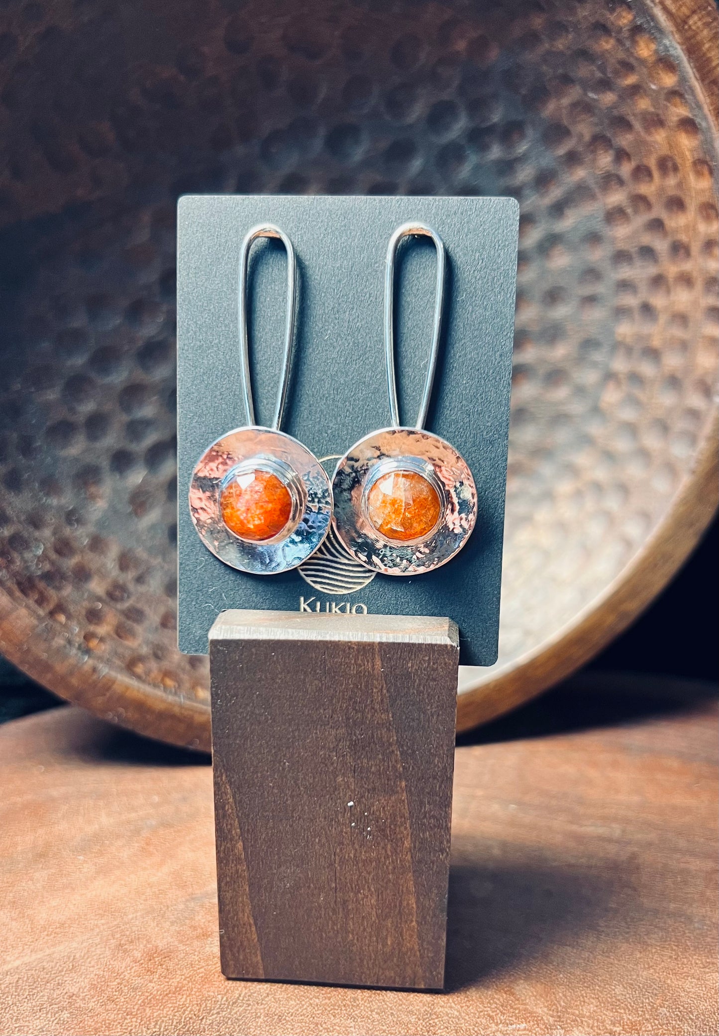 Madras Sunstone Sterling Silver Drop Stud Earrings