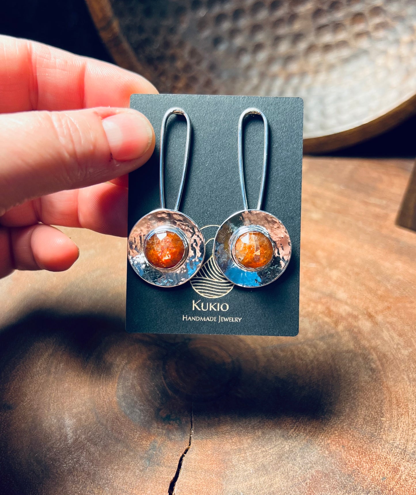 Madras Sunstone Sterling Silver Drop Stud Earrings