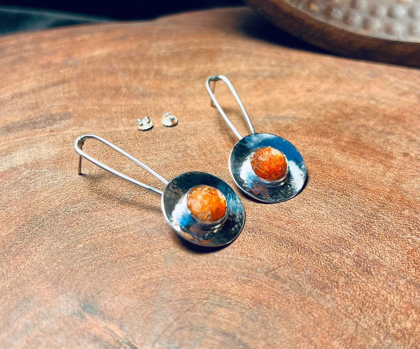 Madras Sunstone Sterling Silver Drop Stud Earrings