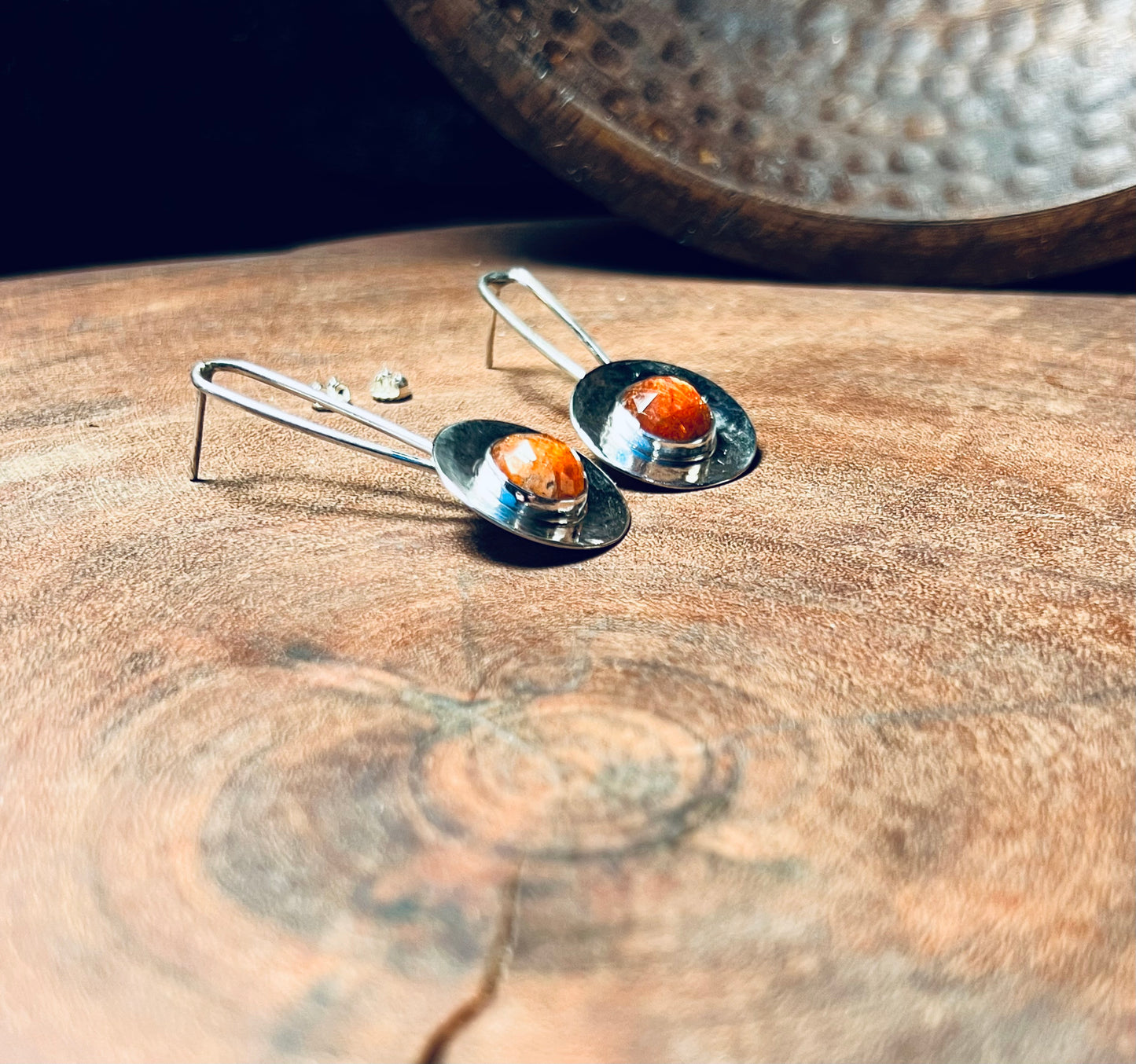 Madras Sunstone Sterling Silver Drop Stud Earrings