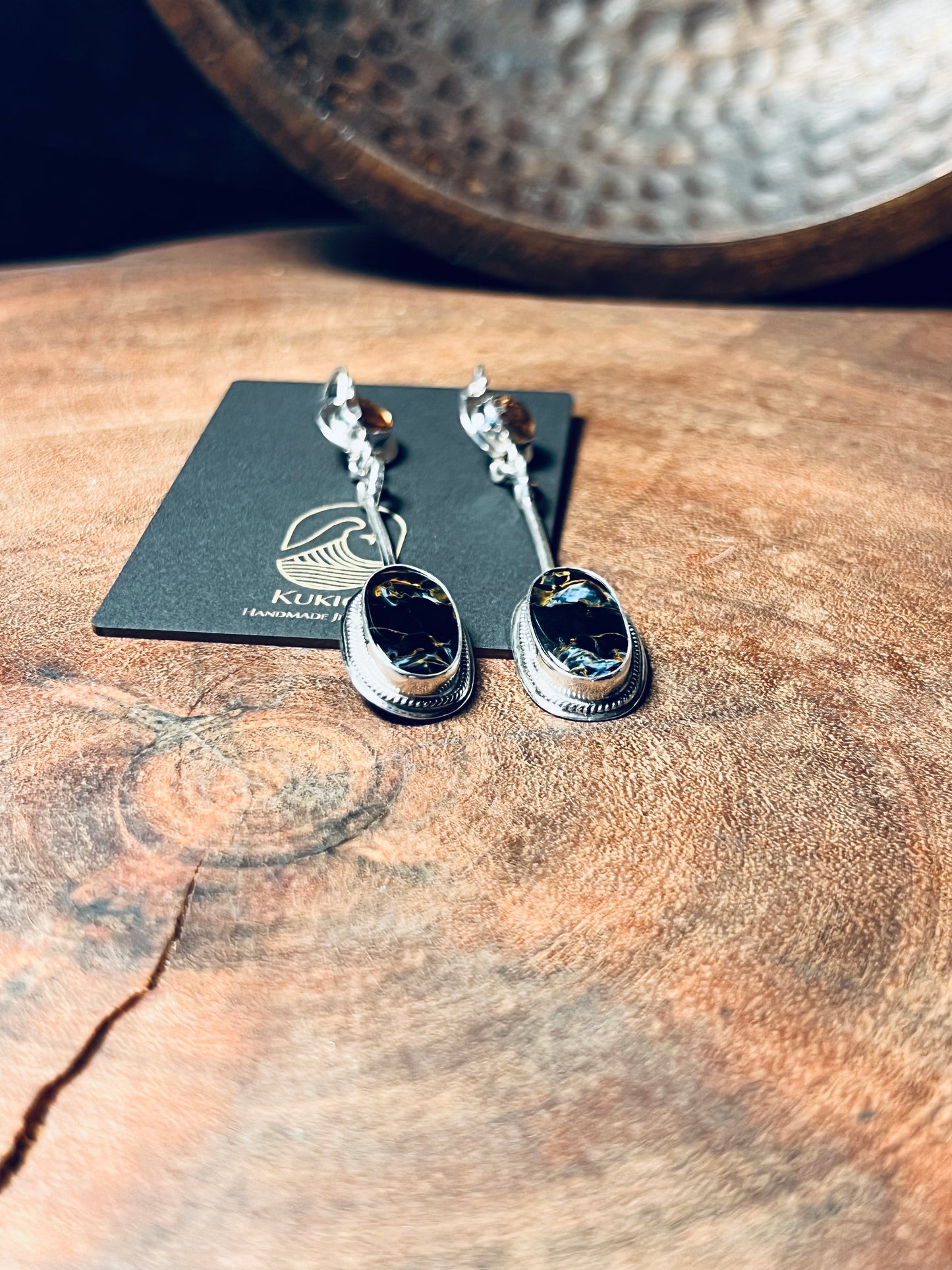 Pietersite and Imperial Topaz Sterling Silver Earrings