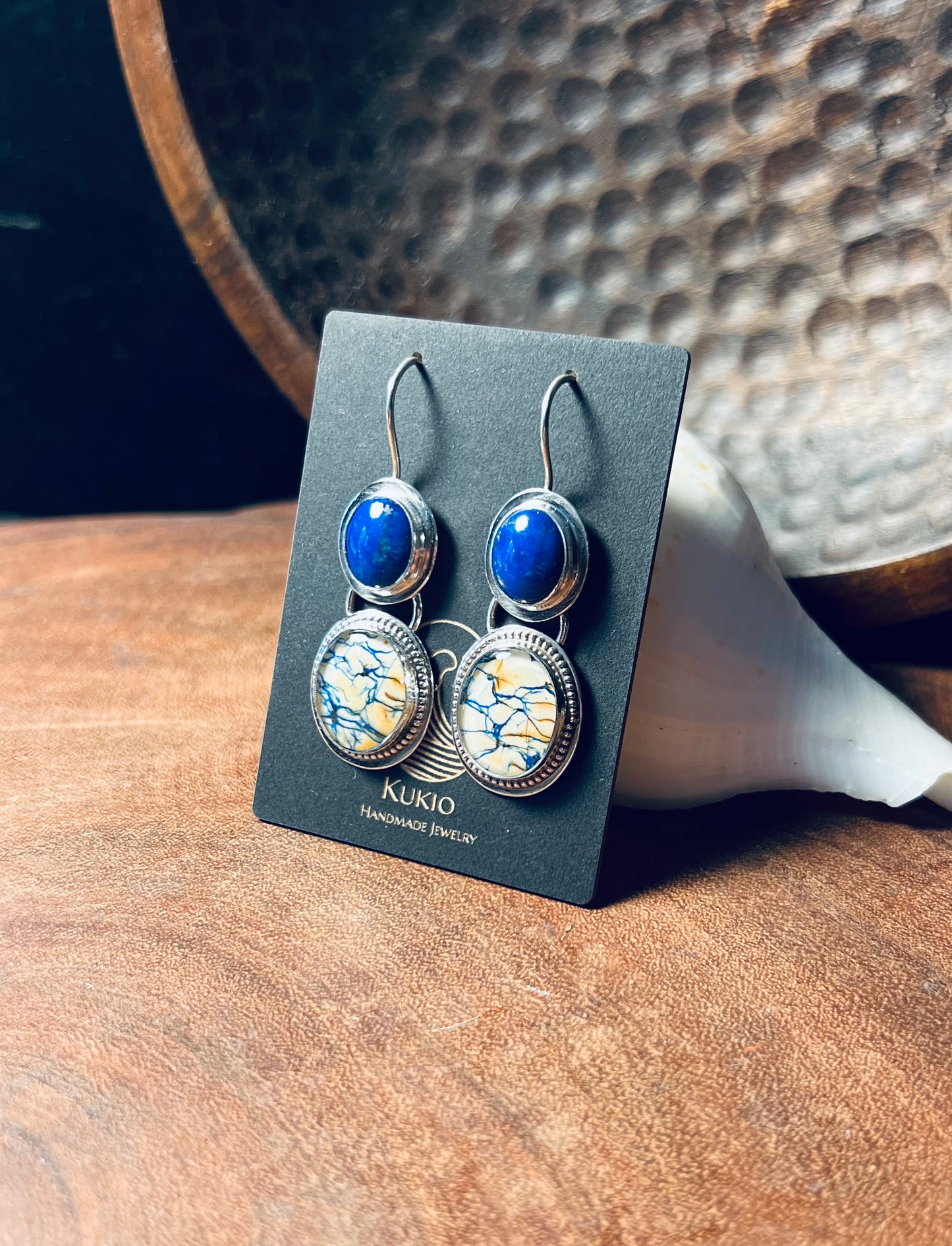 Siberian Azurite Doublet and Lapis Sterling Silver Earrings