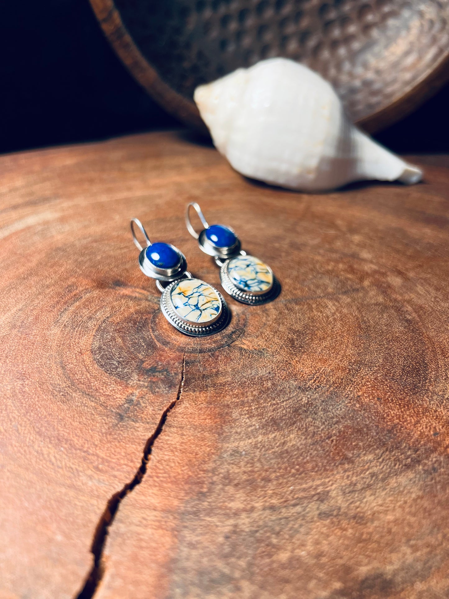 Siberian Azurite Doublet and Lapis Sterling Silver Earrings