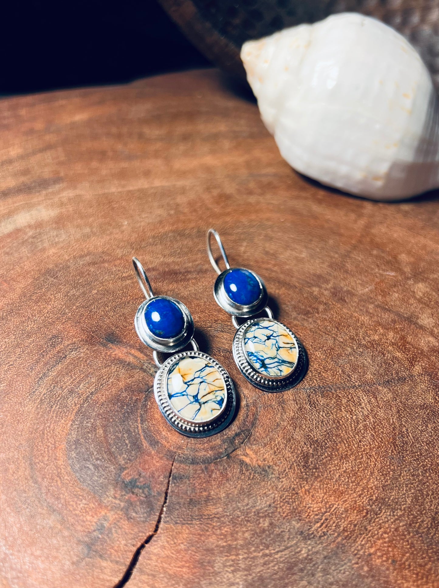 Siberian Azurite Doublet and Lapis Sterling Silver Earrings