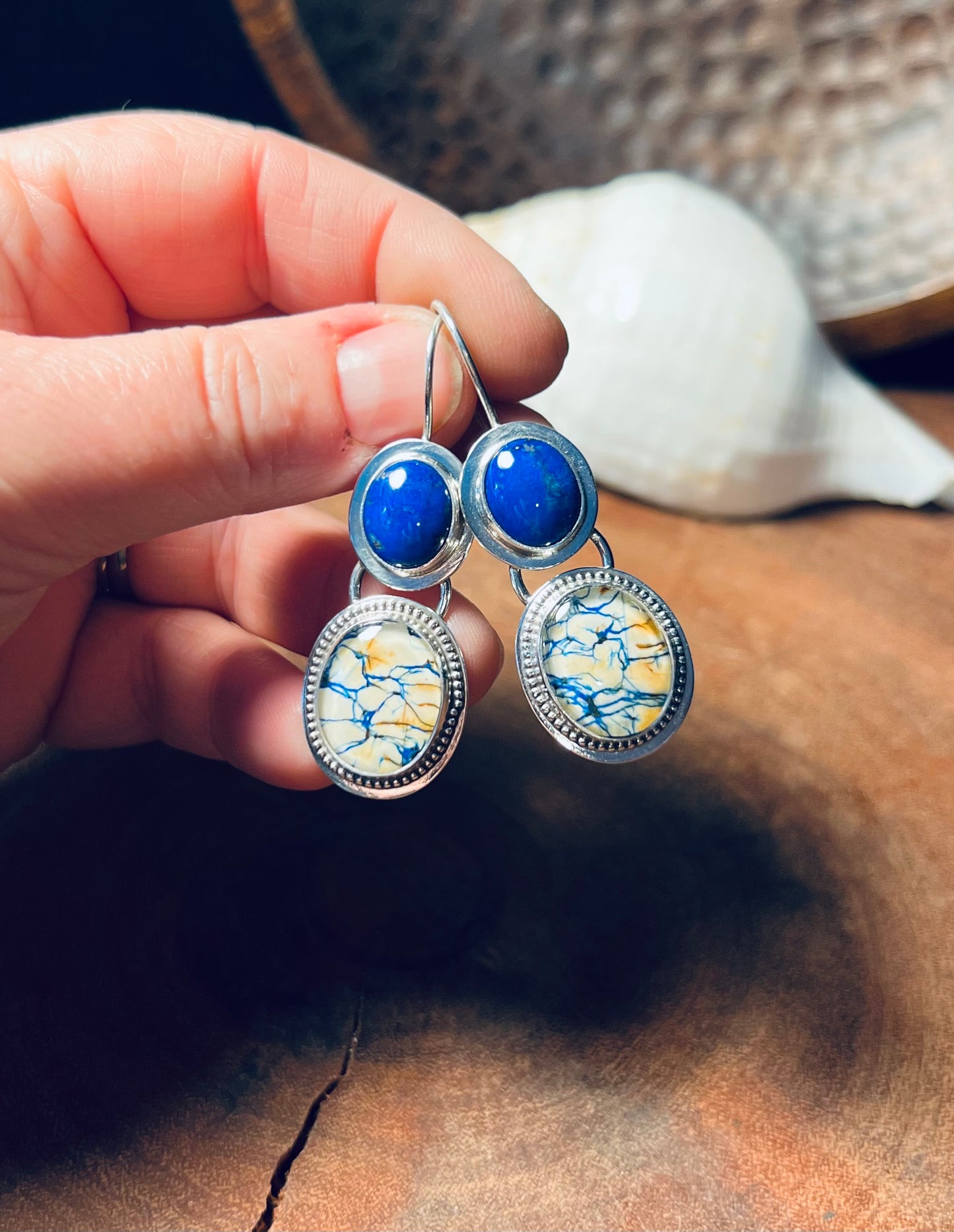 Siberian Azurite Doublet and Lapis Sterling Silver Earrings