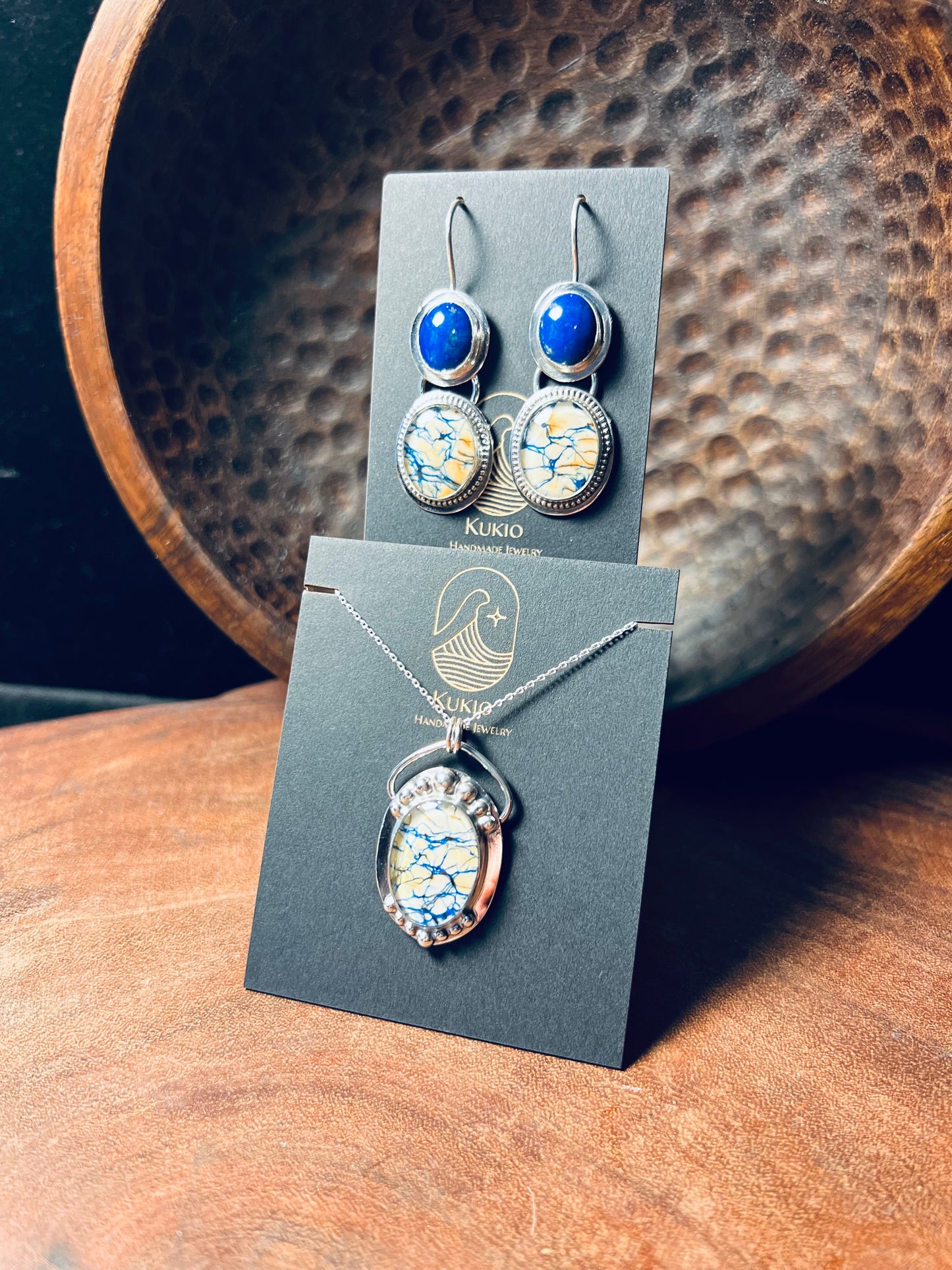 Siberian Azurite Doublet and Lapis Sterling Silver Earrings