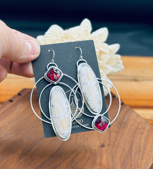 Sterling Silver Orbicular Agate and Garnet Earrings