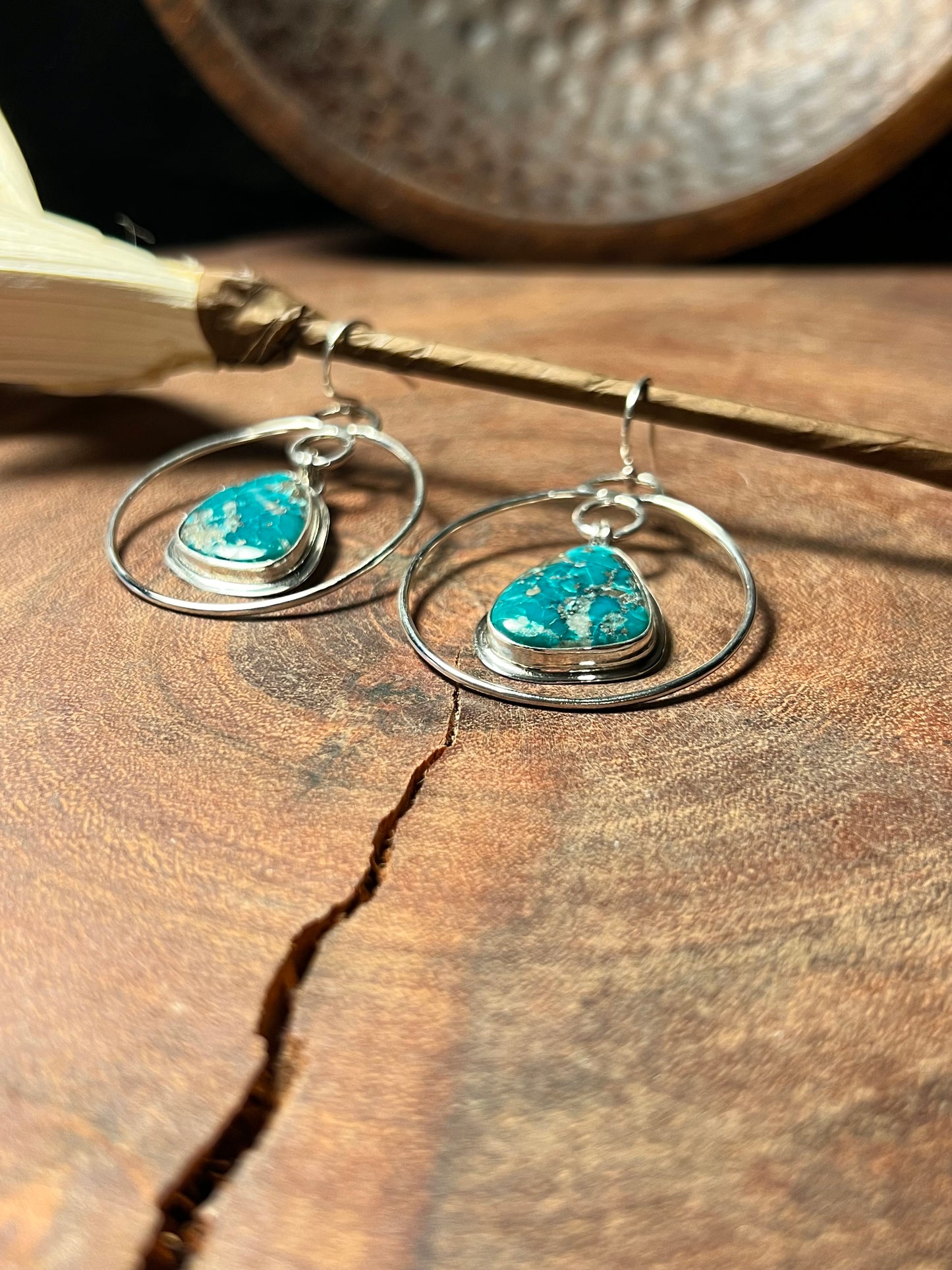 Persian Turquoise Sterling Silver Hoop Earrings