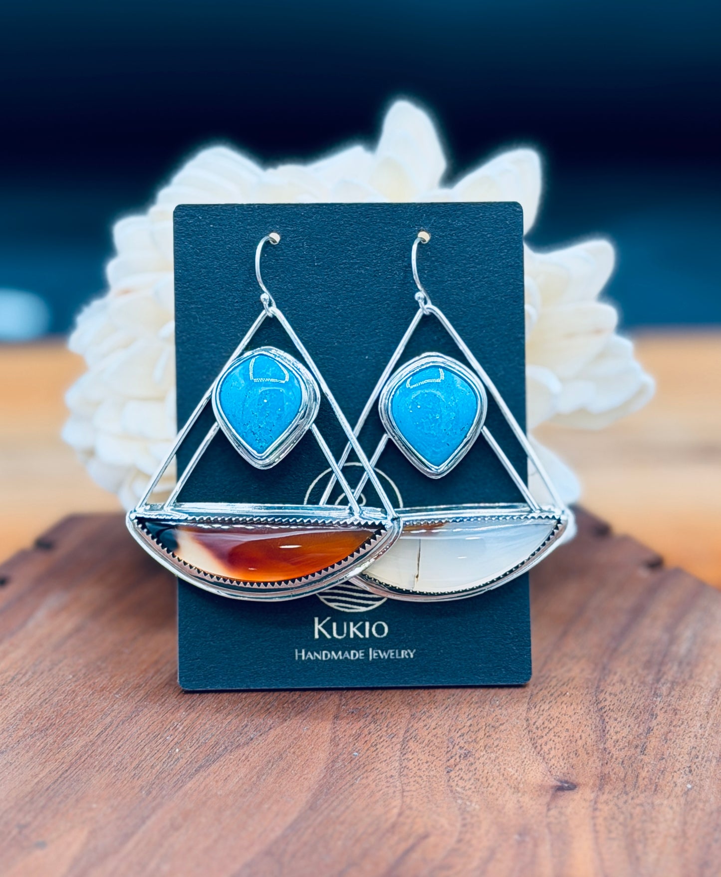 Montana Agate with Number 8 Turquoise Sterling Silver Earrings