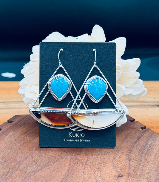 Montana Agate with Number 8 Turquoise Sterling Silver Earrings