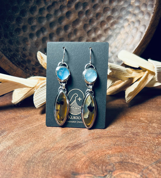 Montana Agate and Aquamarine Sterling Silver Dangle Earrings