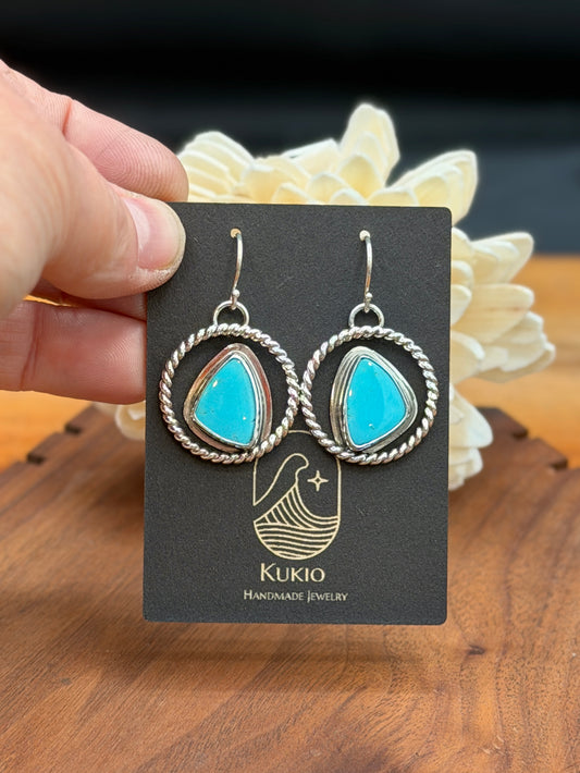 Sterling Silver Twisted Rope Royston Turquoise Earrings