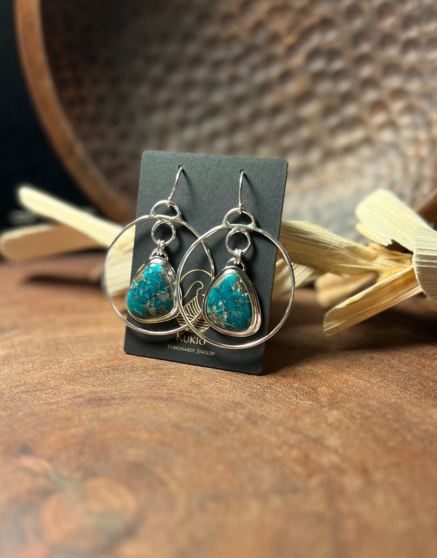 Persian Turquoise Sterling Silver Hoop Earrings