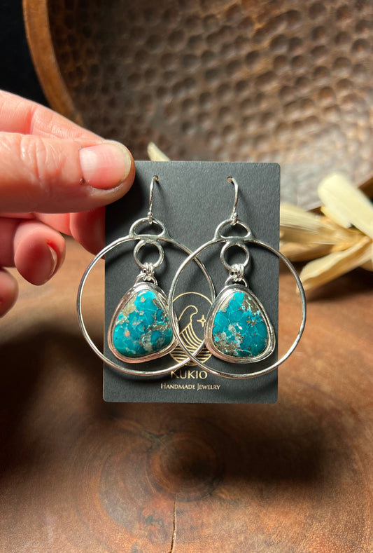 Persian Turquoise Sterling Silver Hoop Earrings