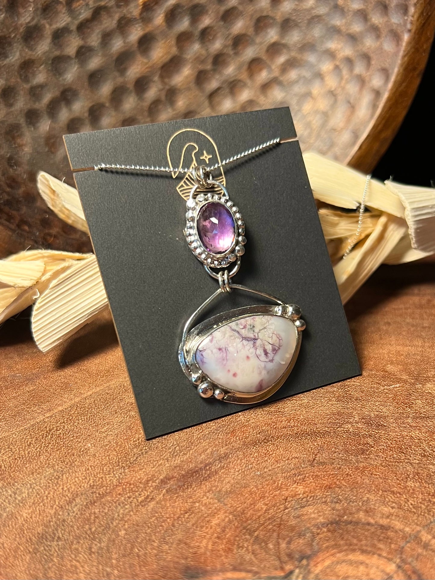 Sterling Silver Tiffany Stone and Amethyst Pendant