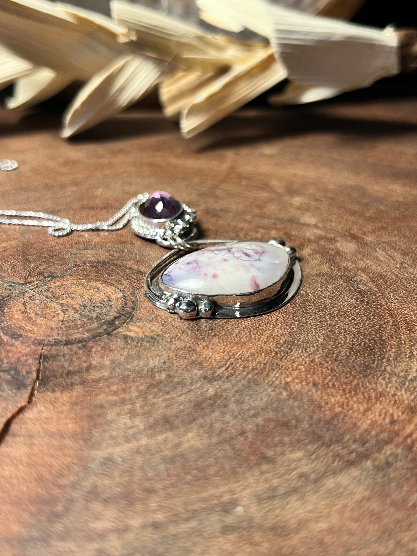 Sterling Silver Tiffany Stone and Amethyst Pendant