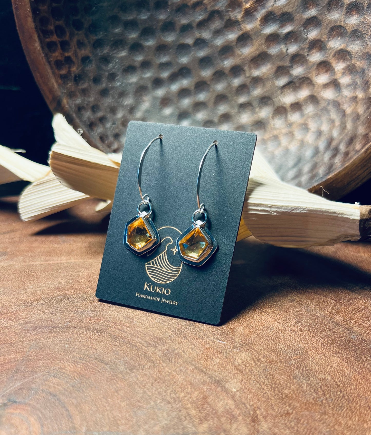 Geometric Shaped Citrine Sterling Silver Earrings