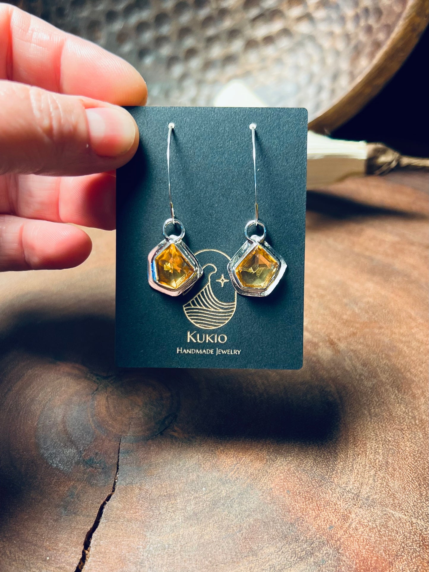 Geometric Shaped Citrine Sterling Silver Earrings