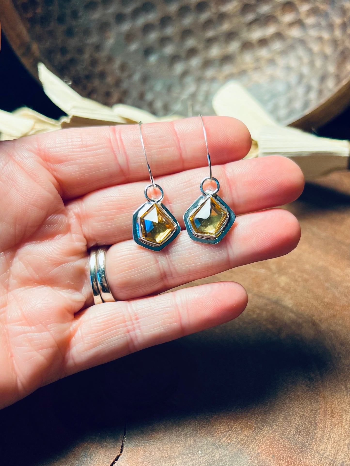 Geometric Shaped Citrine Sterling Silver Earrings