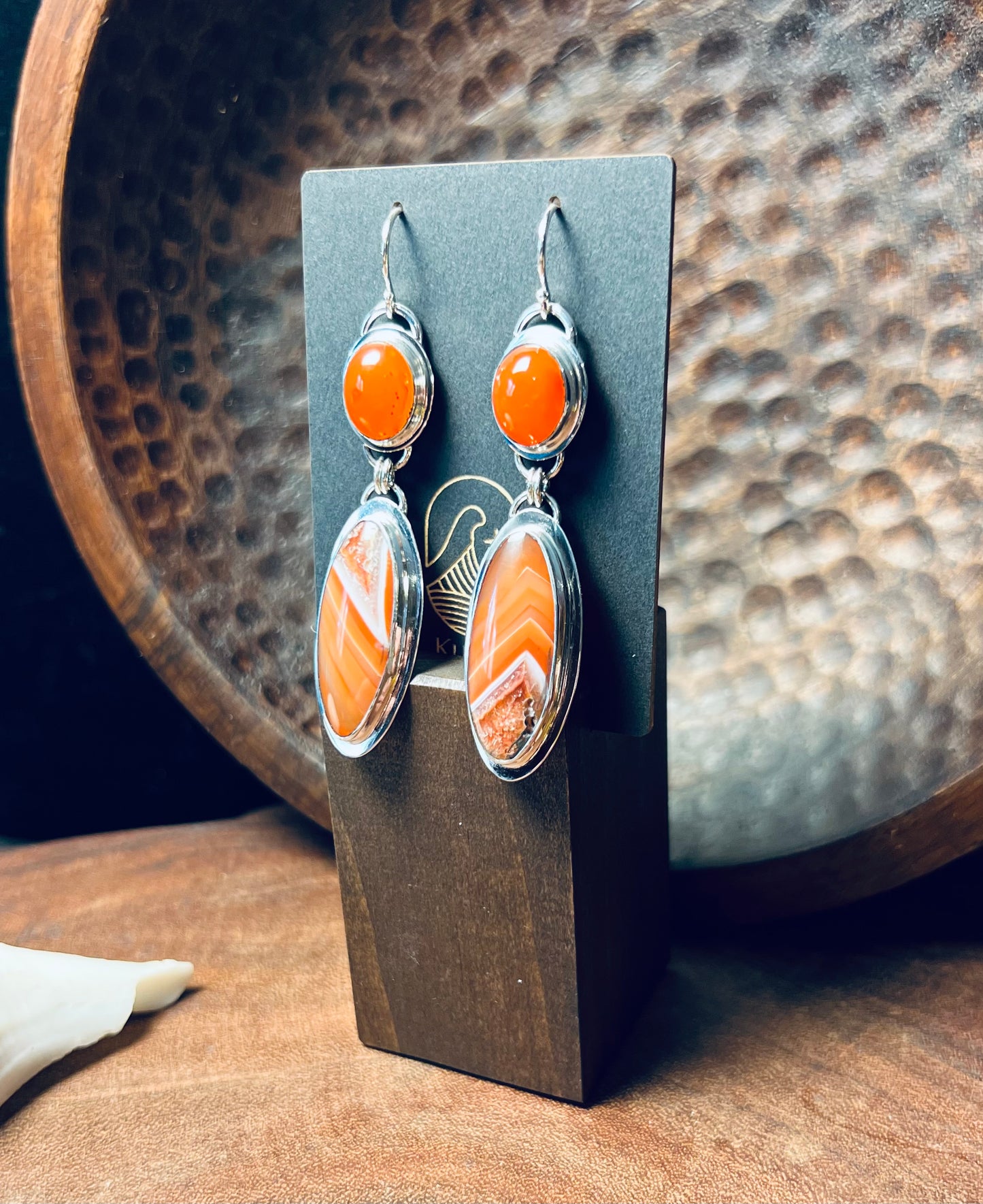 Red Lace Agate and Carnelian Sterling Silver Earrings