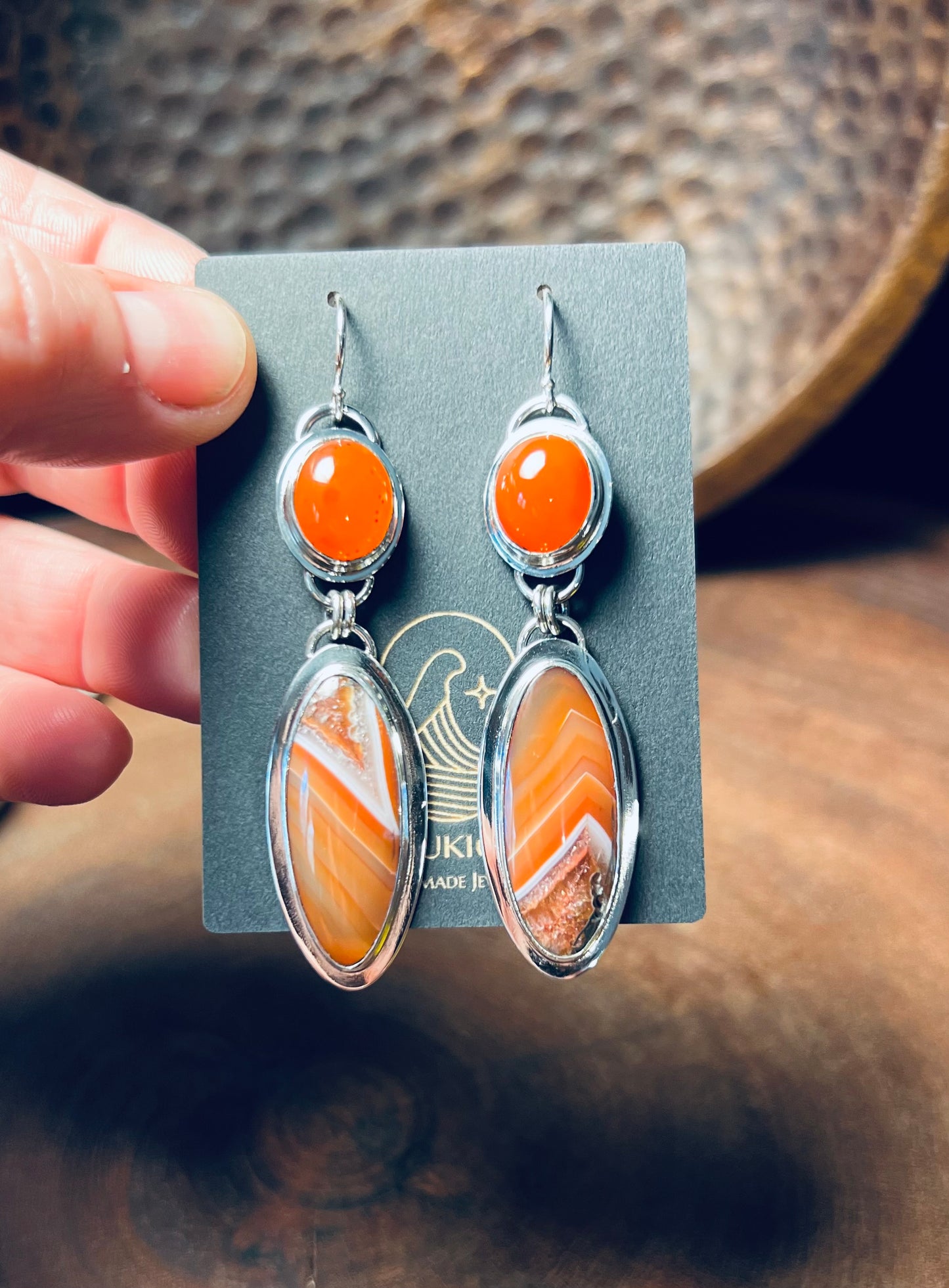 Red Lace Agate and Carnelian Sterling Silver Earrings