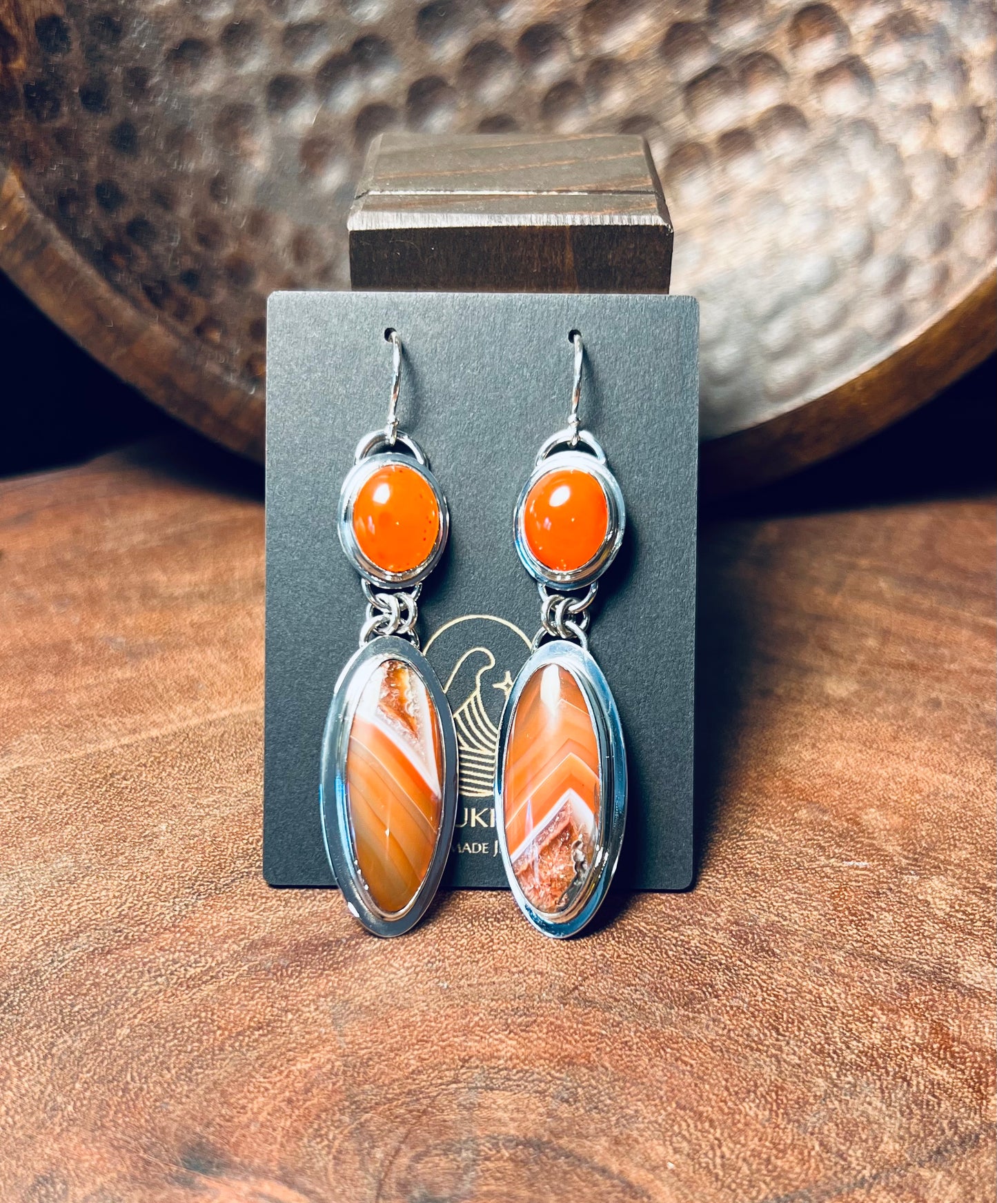 Red Lace Agate and Carnelian Sterling Silver Earrings