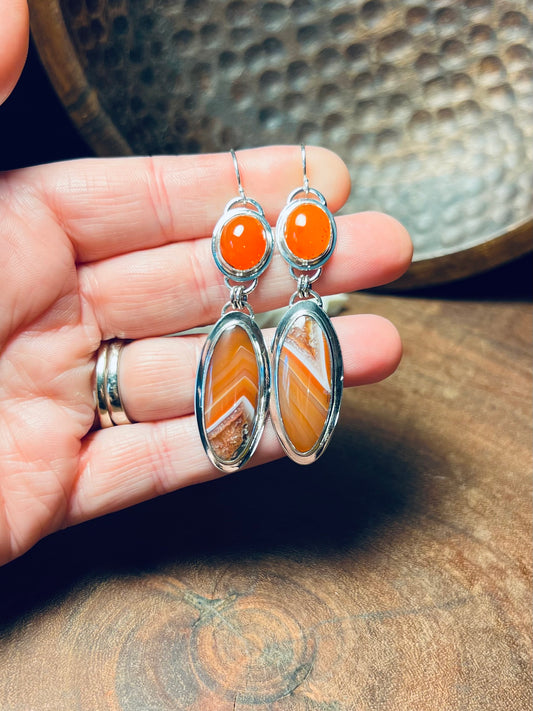 Red Lace Agate and Carnelian Sterling Silver Earrings