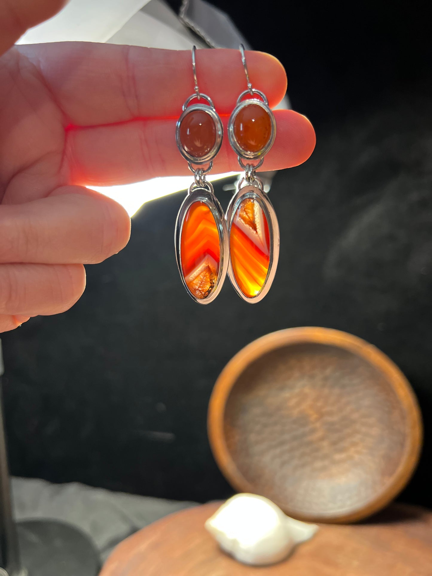 Red Lace Agate and Carnelian Sterling Silver Earrings