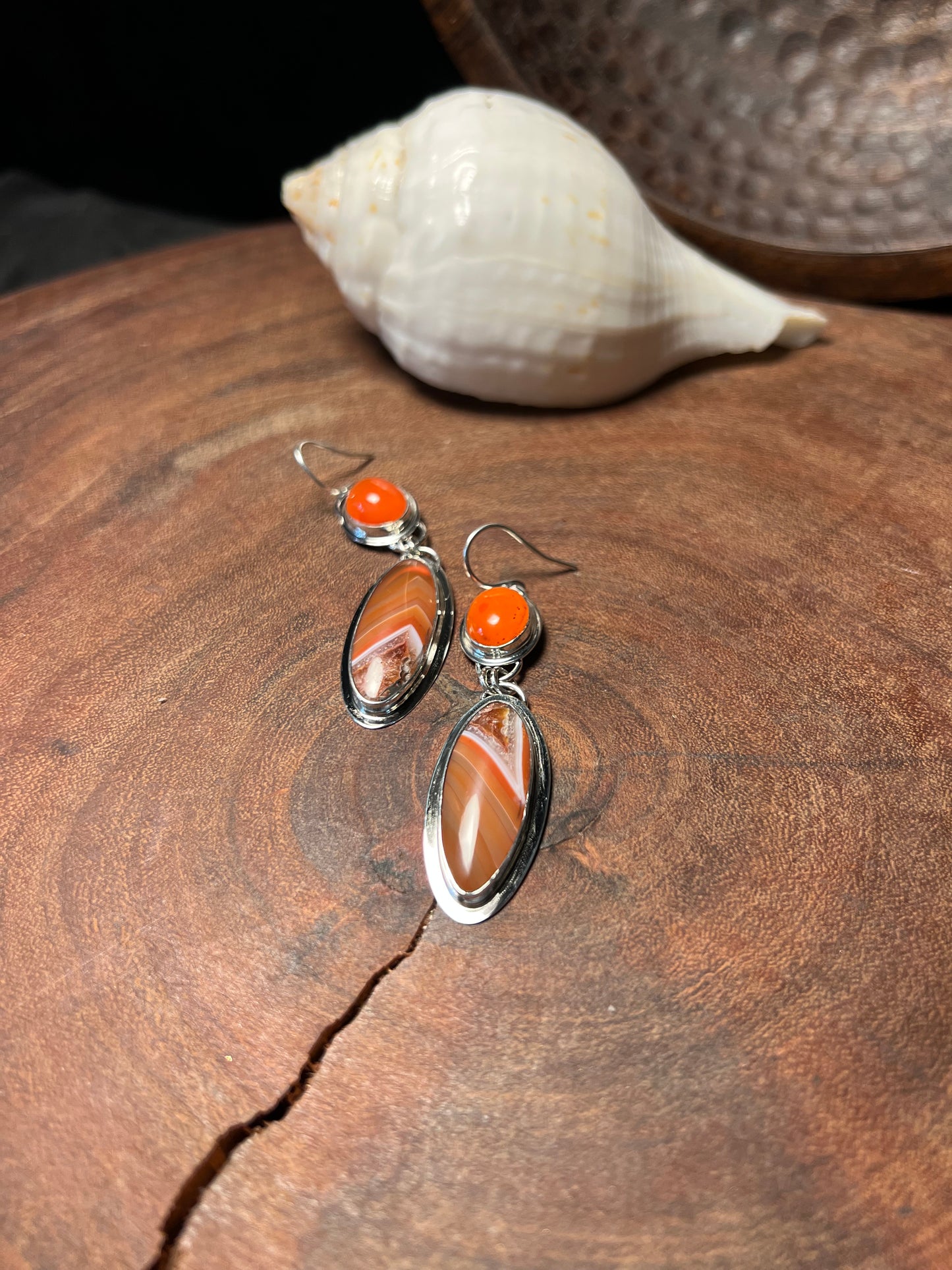 Red Lace Agate and Carnelian Sterling Silver Earrings